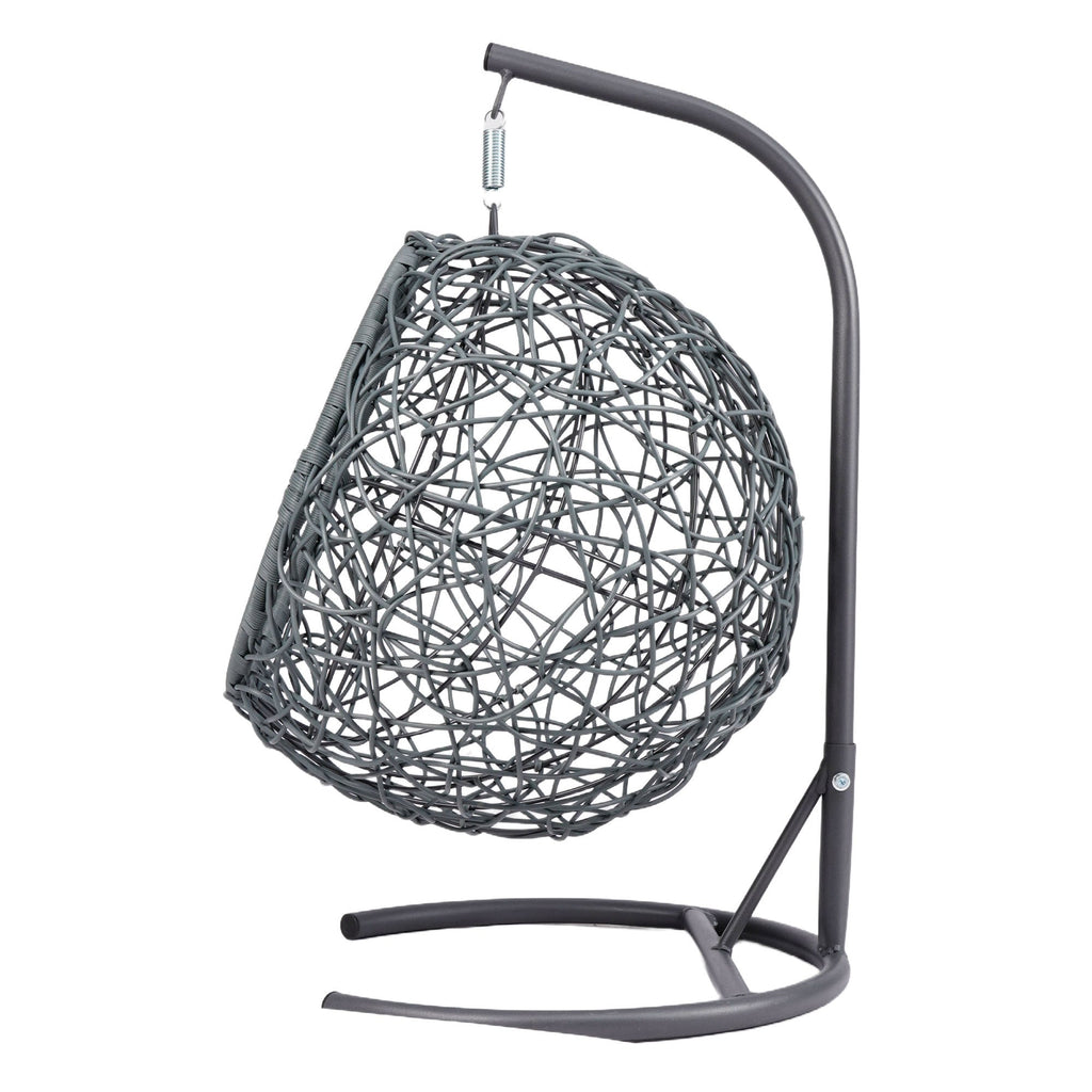 Cat Swing Bed with Stand and Cushion, Rattan Wicker Egg Chair Style, Gray