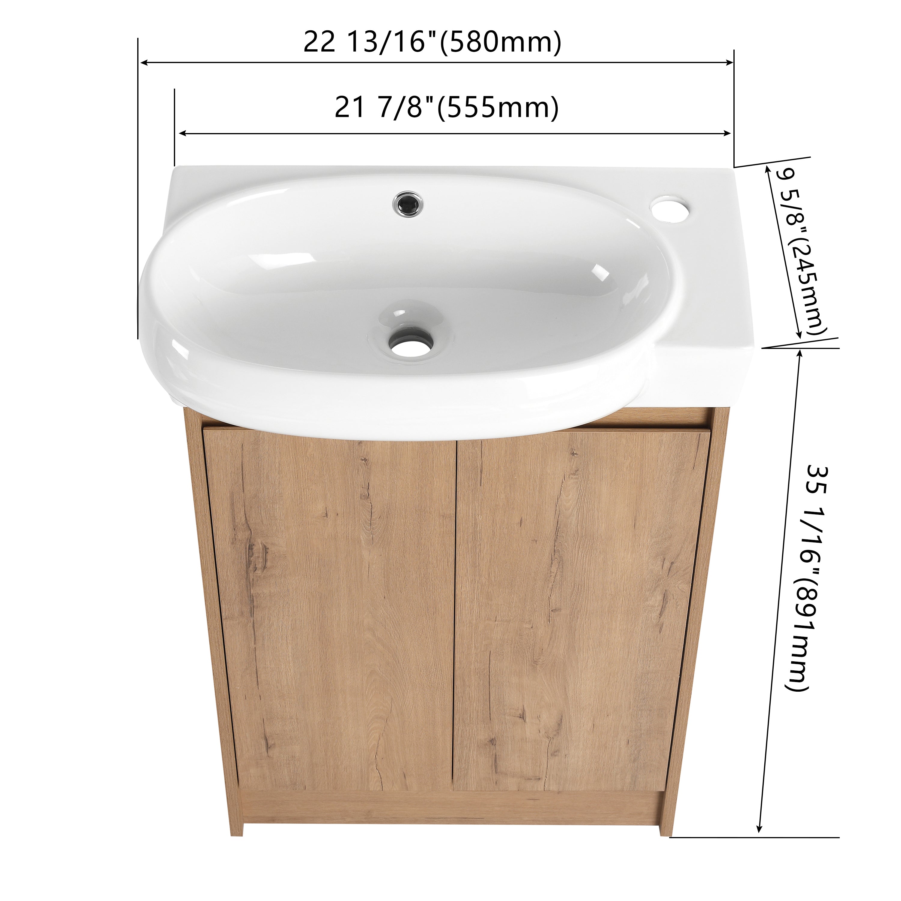 23' Freestanding Bathroom Vanity with Sink, Soft Close Doors