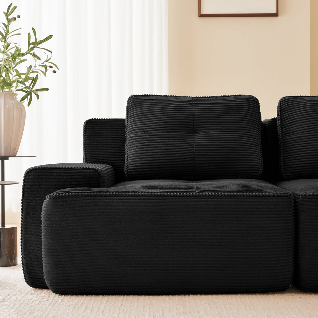 Sectional Sofa Modular Corduroy Black 3 Seat Tufted No Assembly