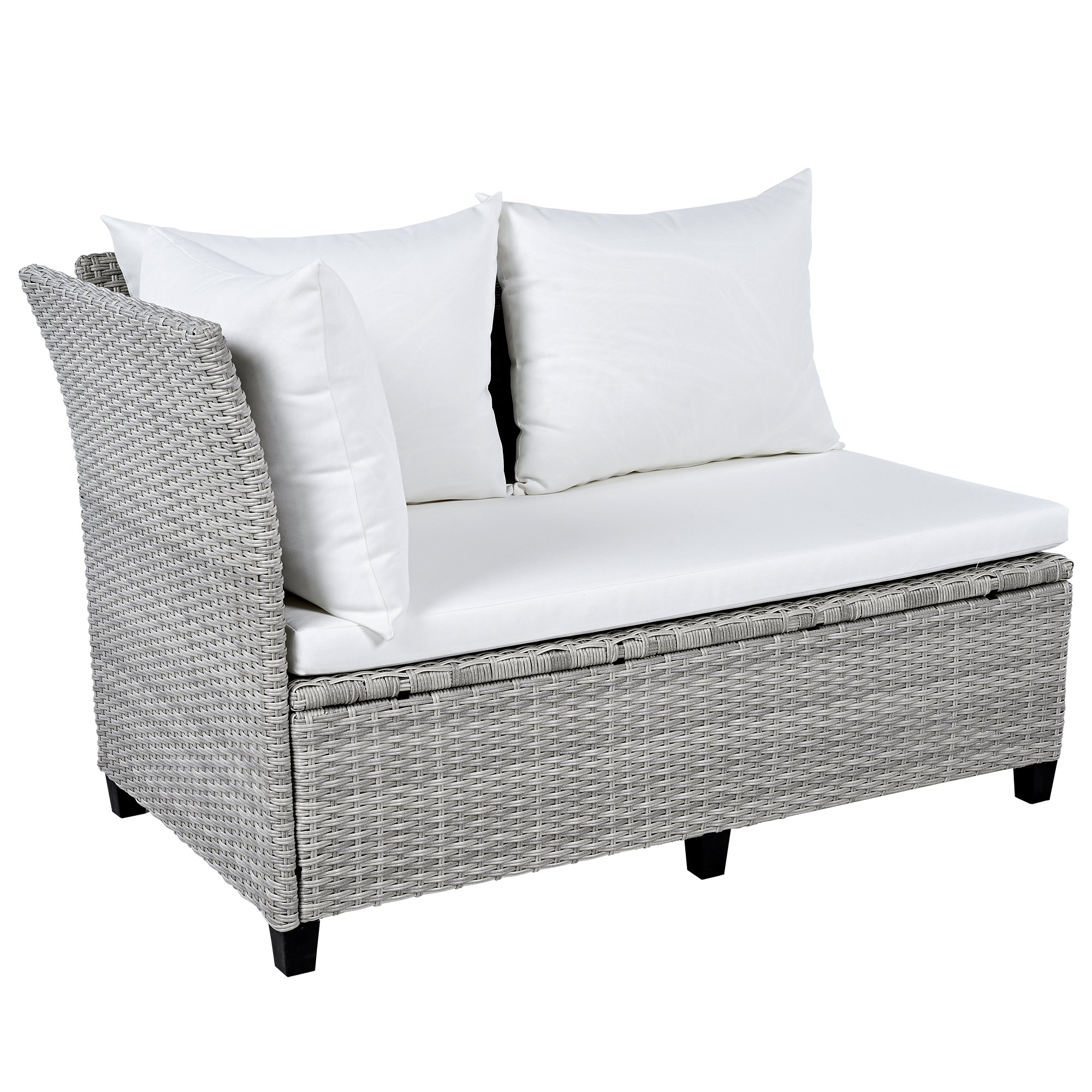 Outdoor Sectional Set PE Rattan Steel White 5 Piece Seats 7 Extendable