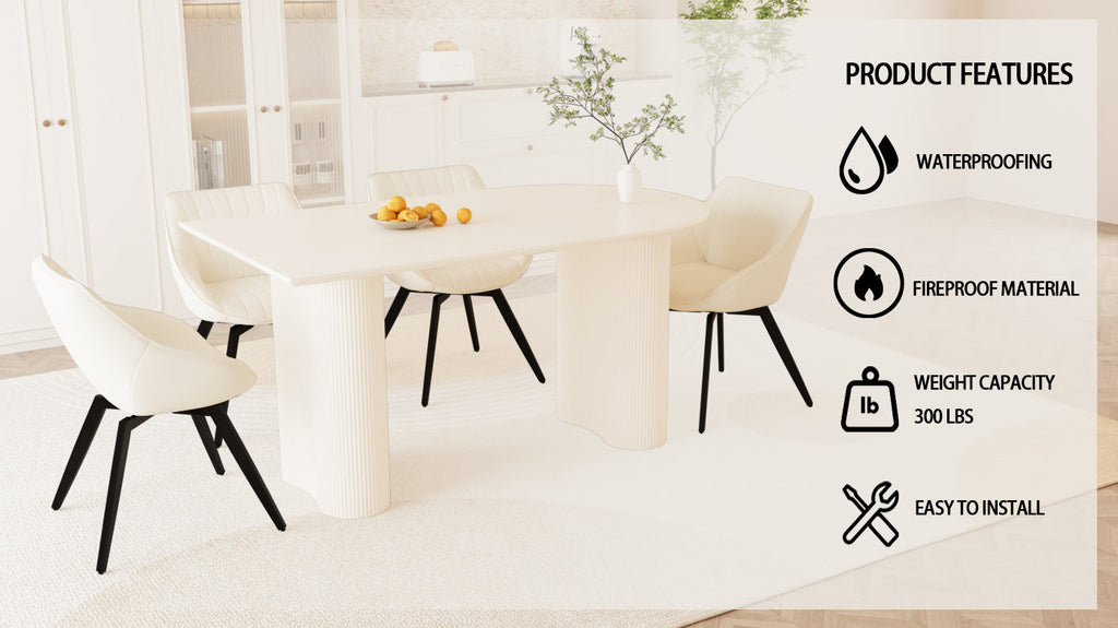 63' medieval modern cream style MDF dining table and beige PU dining chair set,