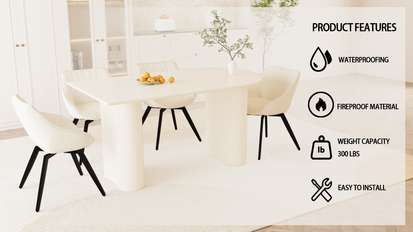 63' medieval modern cream style MDF dining table and beige PU dining chair set,