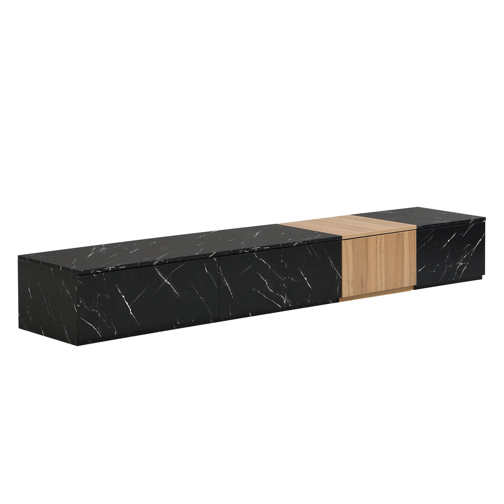 TV Stand Faux Marble Walnut Particle Board 4-Drawer Fits 88 In TV 78.7 In