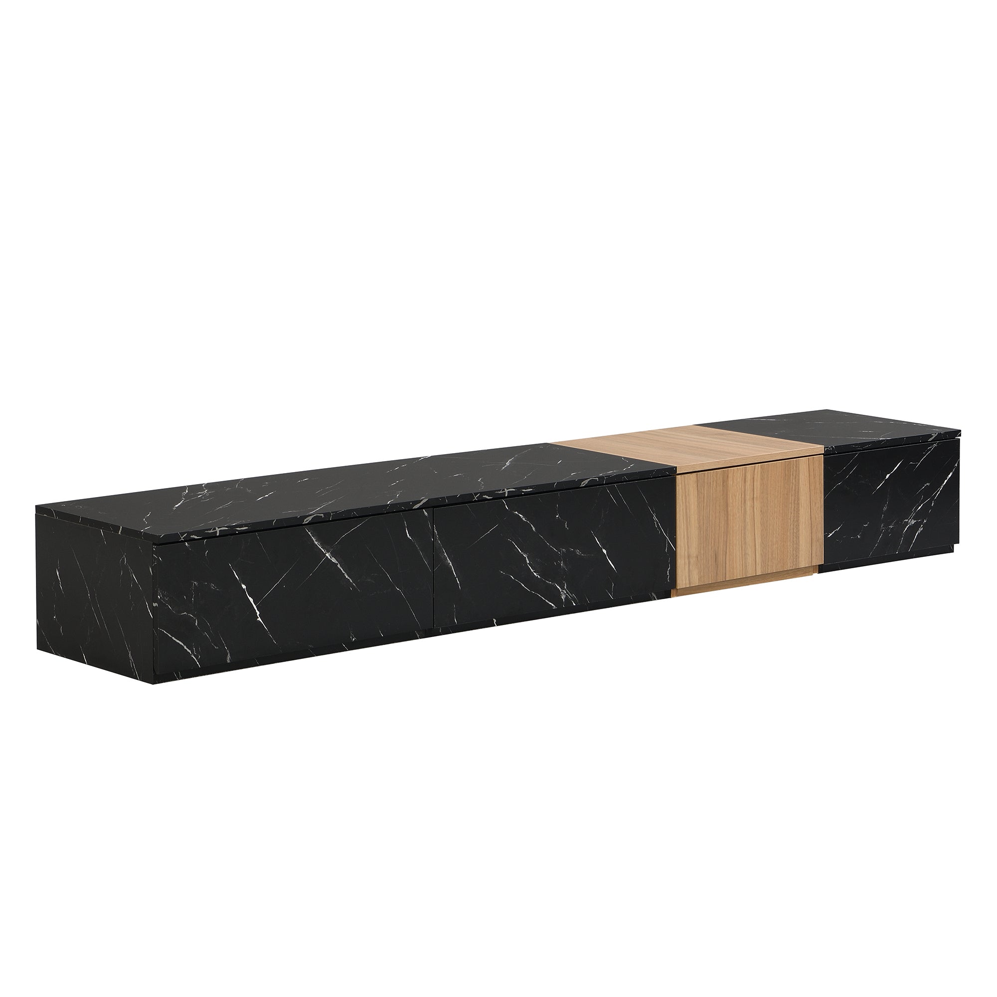 TV Stand Faux Marble Walnut Particle Board 4-Drawer Fits 88 In TV 78.7 In