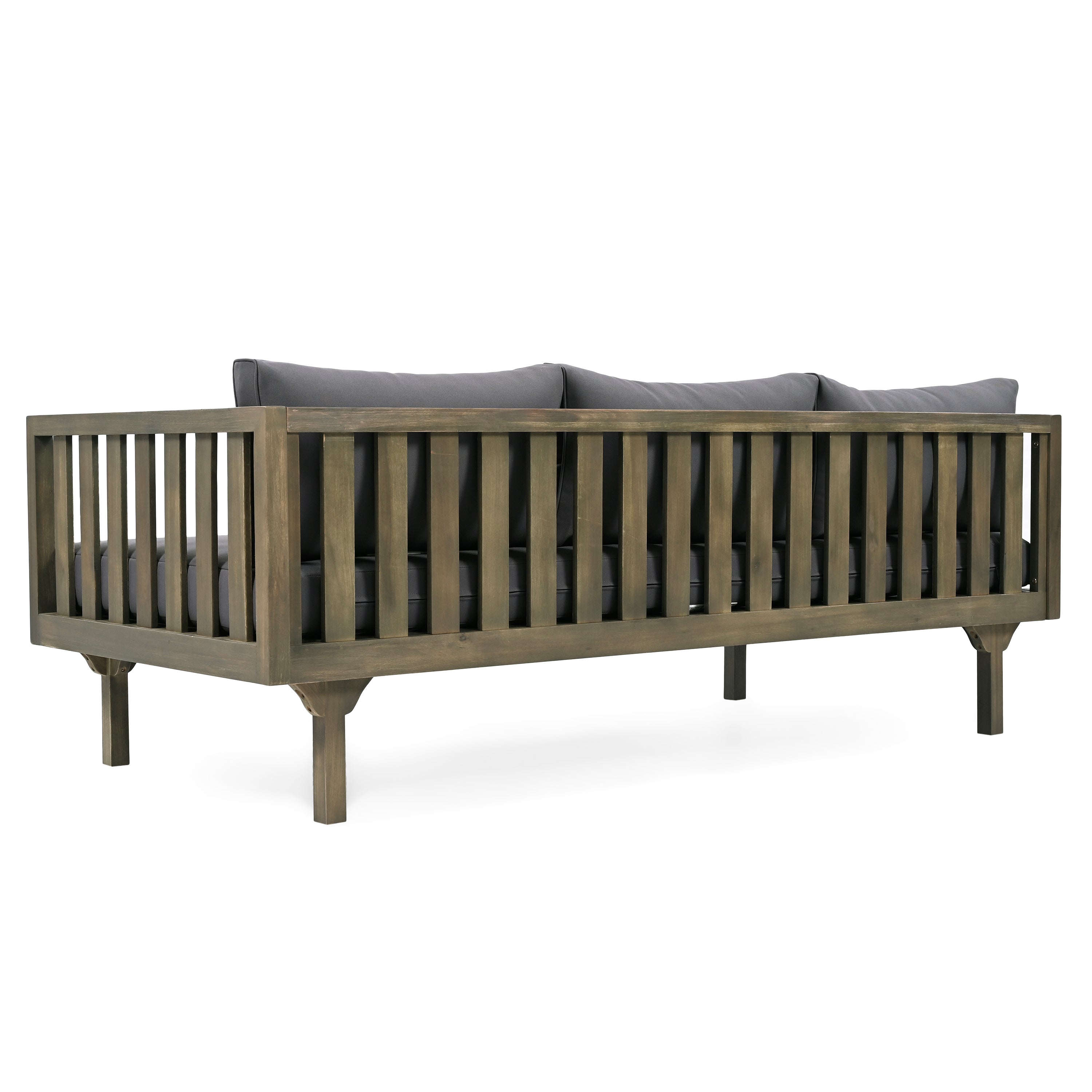 Outdoor Daybed Set Acacia Wood Gray 3 Seater Chaise