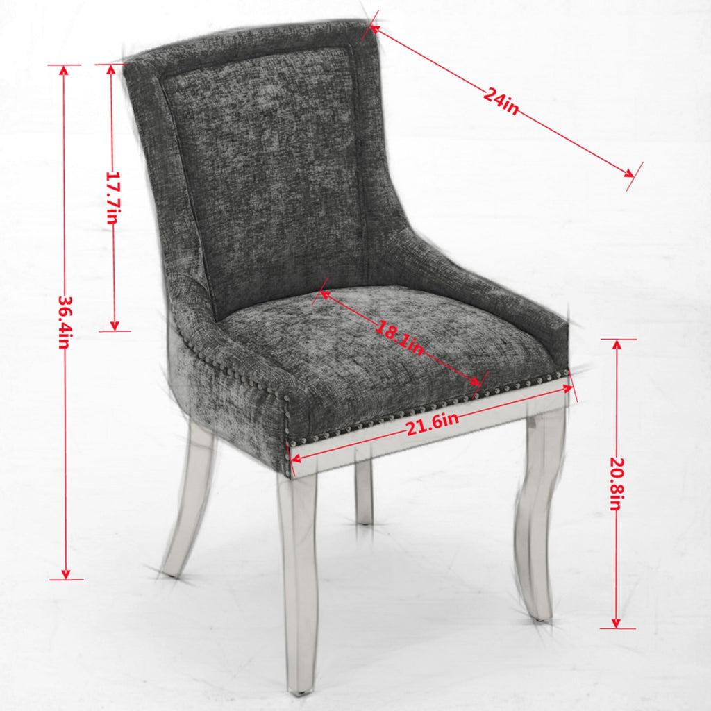 Chenille Dining Chairs, Modern Style with Curved Gold - Plated Legs & Rivet