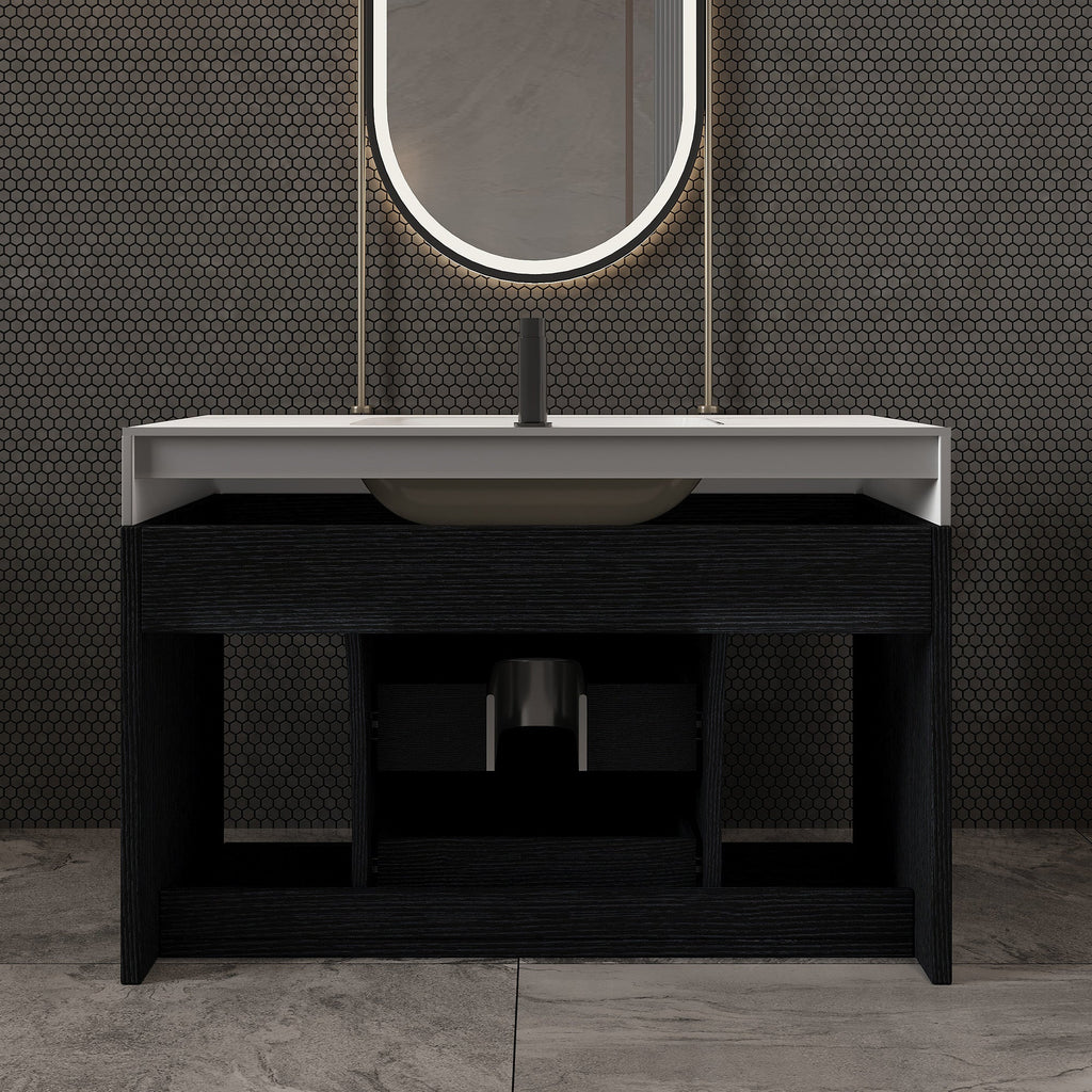 29.9' Modern Floating Bathroom Vanity with Sintered Stone Top Ceramic Undermo...