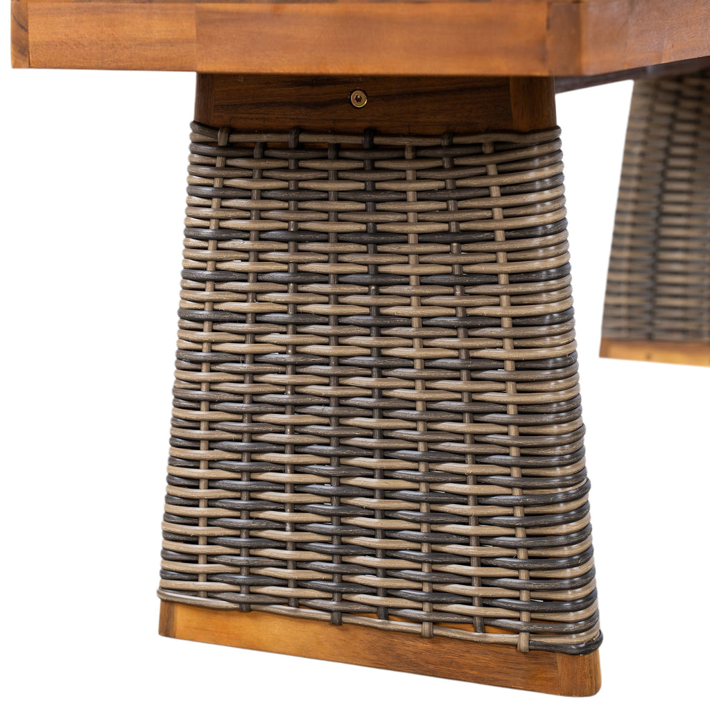 Outdoor 3 Piece Acacia Wood Dining Set with Handwoven Rattan Legs,Grey