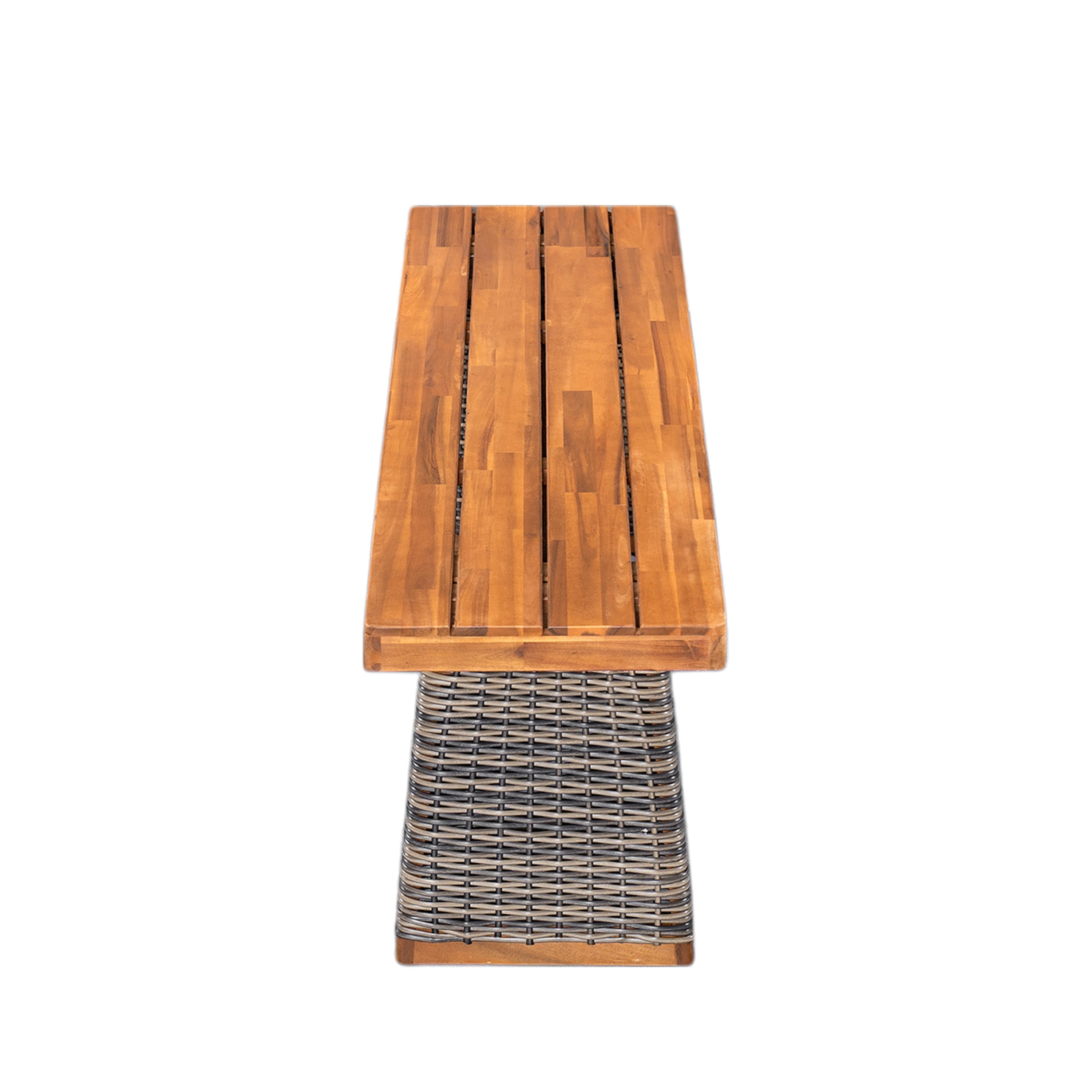 Outdoor 3 Piece Acacia Wood Dining Set with Handwoven Rattan Legs,Grey