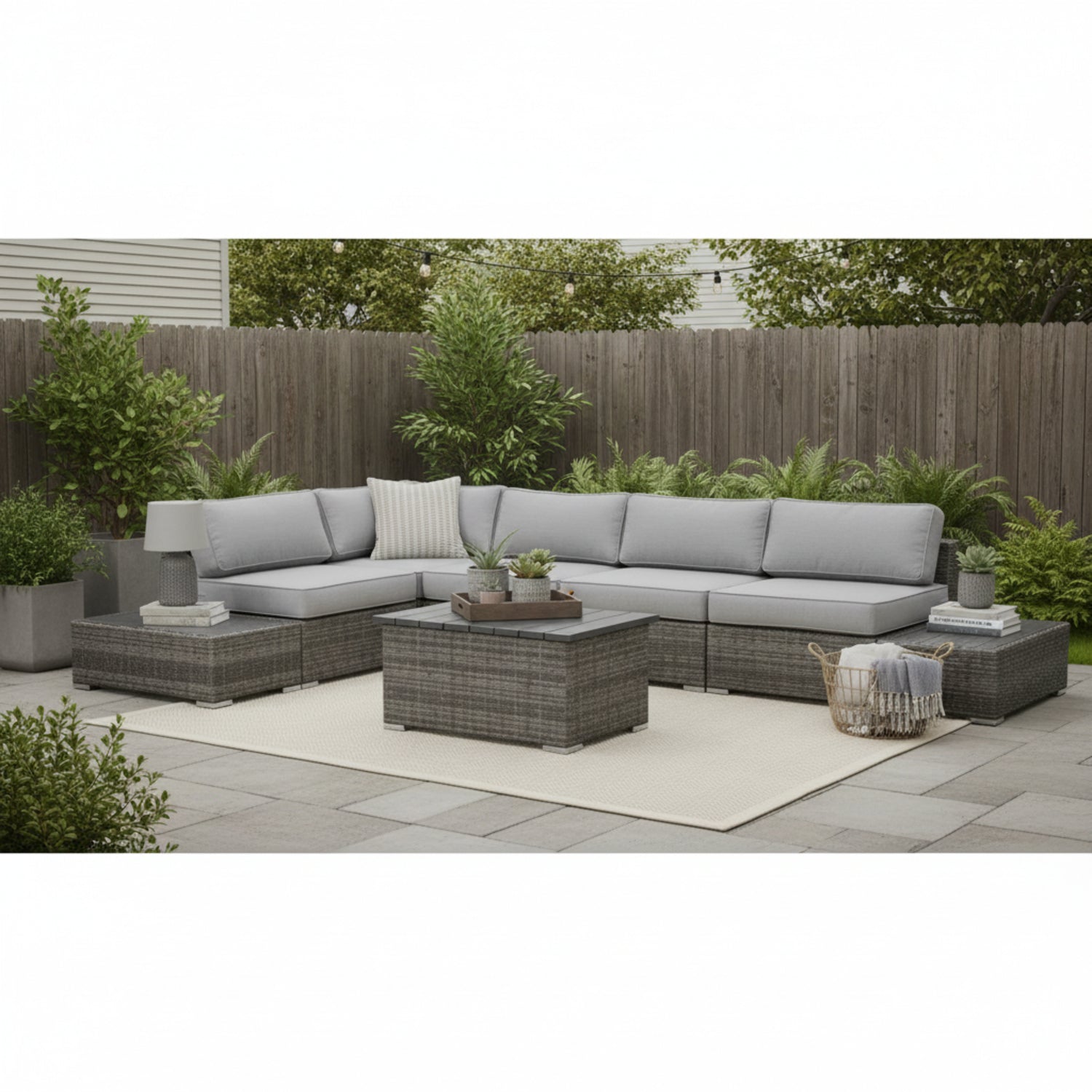 Outdoor Sectional Set HDPE Wicker Brown 8pc