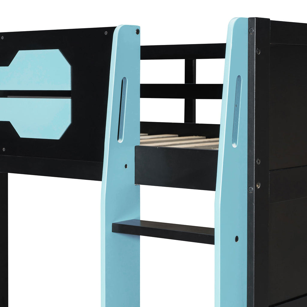 Twin Size Wood Loft Bed with Desk, Multi-storage Shelves and RGB Light, Cloud