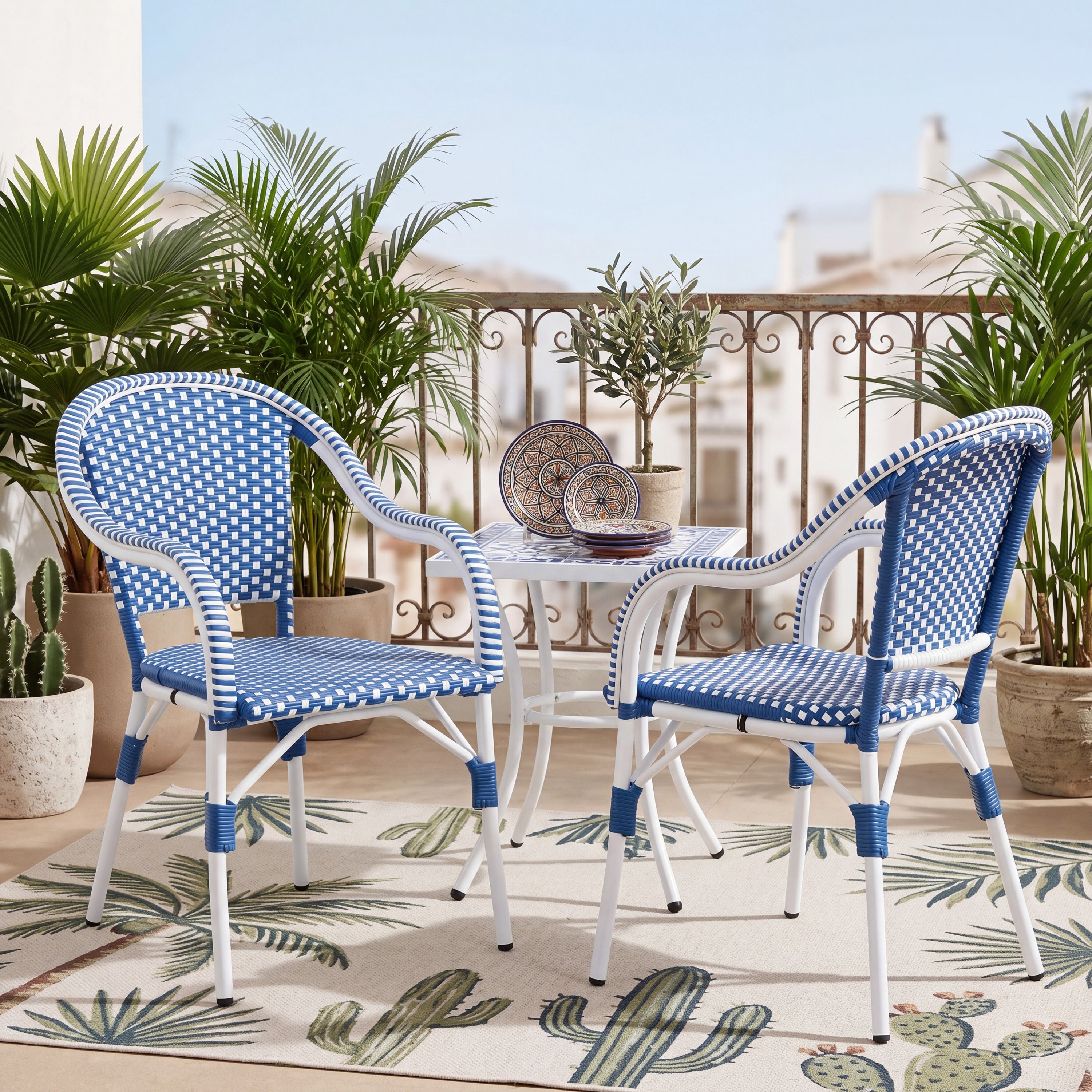 Outdoor Bistro Chairs Patio Dining Chairs Aluminum Frame PP Rattan Armchairs Set of 2