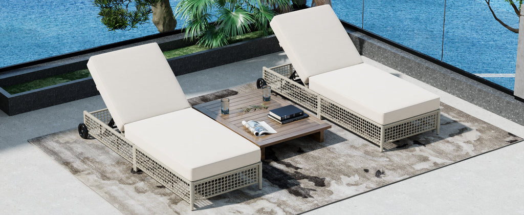 Outdoor Lounge Chair, 5-Position Adjustable Rattan Chaise with Cushion and