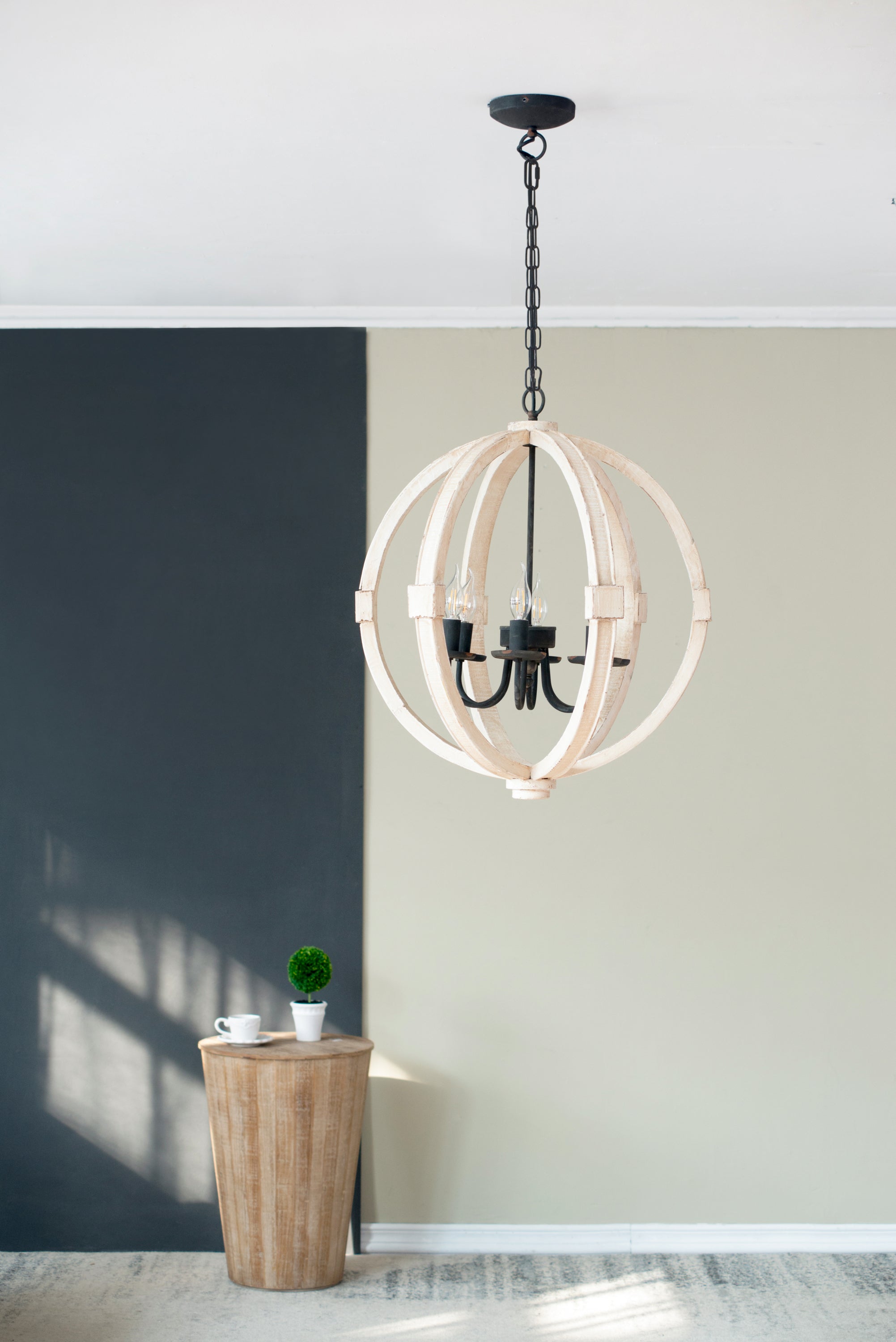 Chandelier 6-Light Wood Hanging Adjustable Chain Kitchen Dining Room