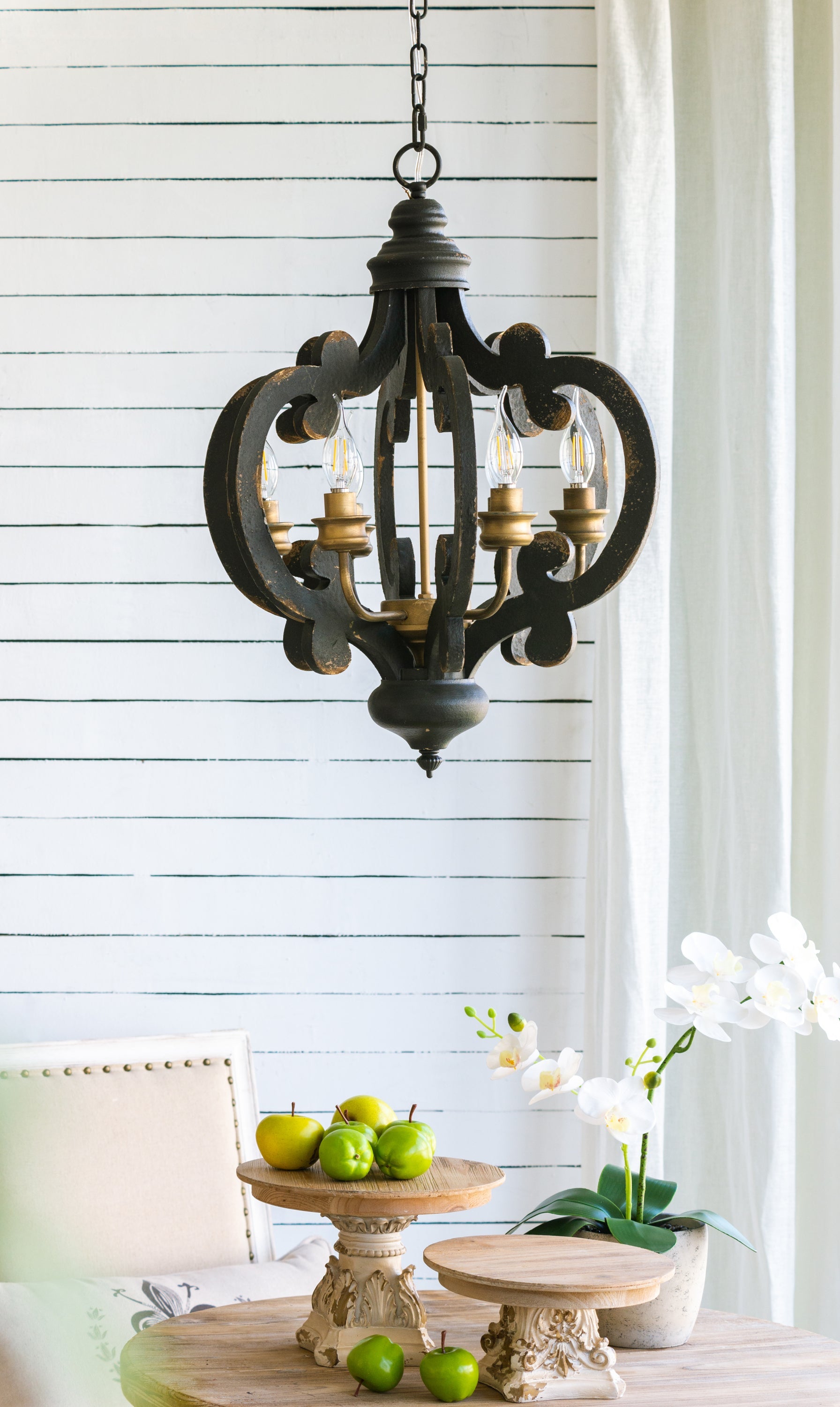 French Country Wood Chandelier 6-Light Farmhouse Pendant 28 In Chain
