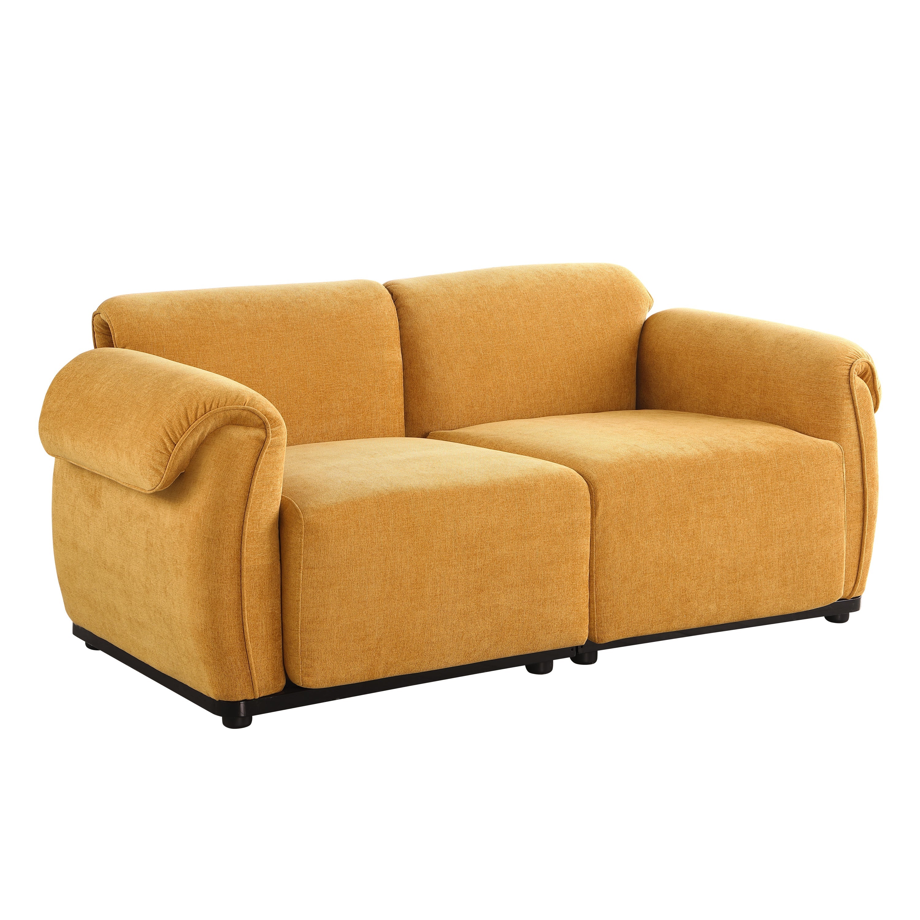 Loveseat Modular Chenille Yellow Iron Frame 2 Seat 68.5 In