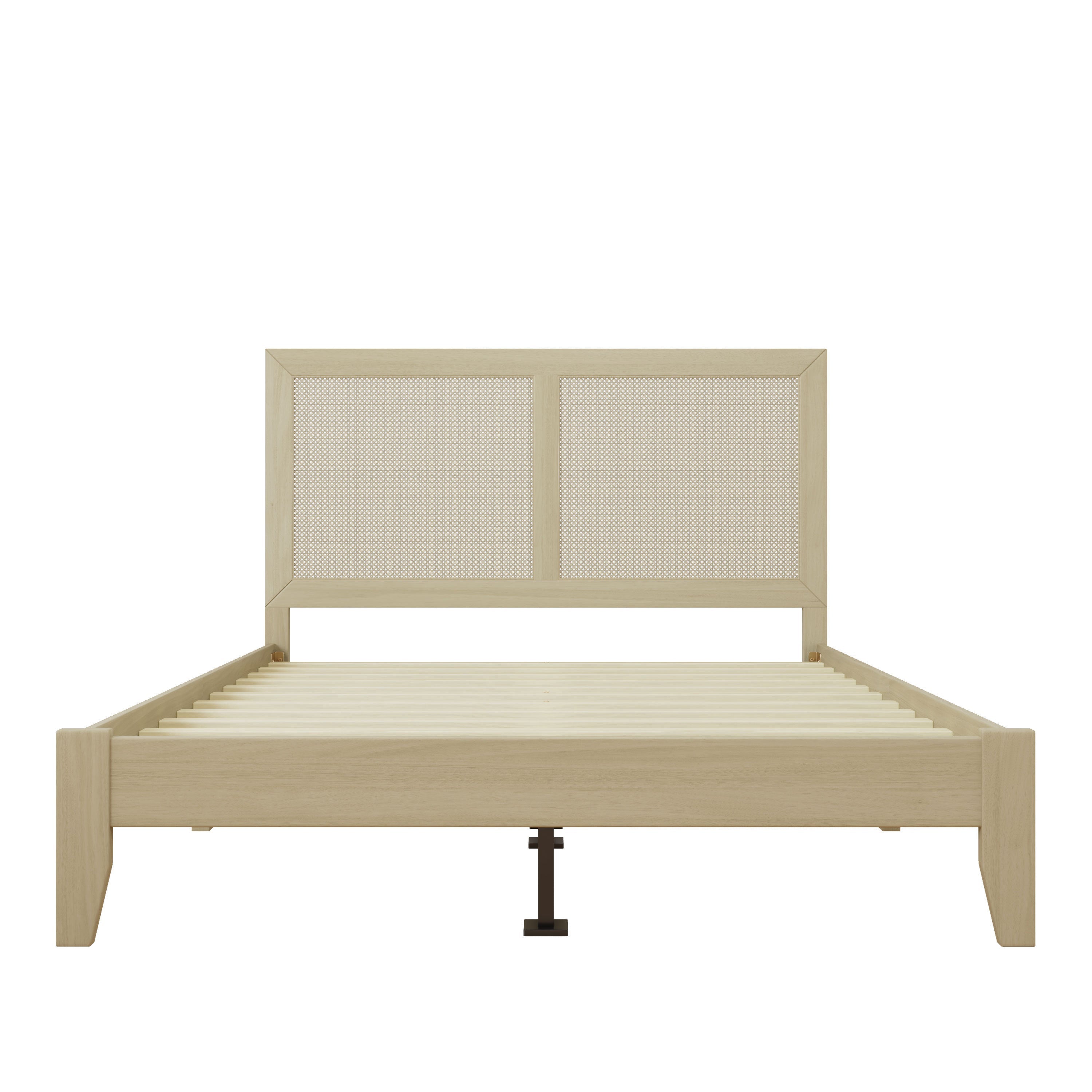 Solid Wood Platform Queen Bed With Rattan