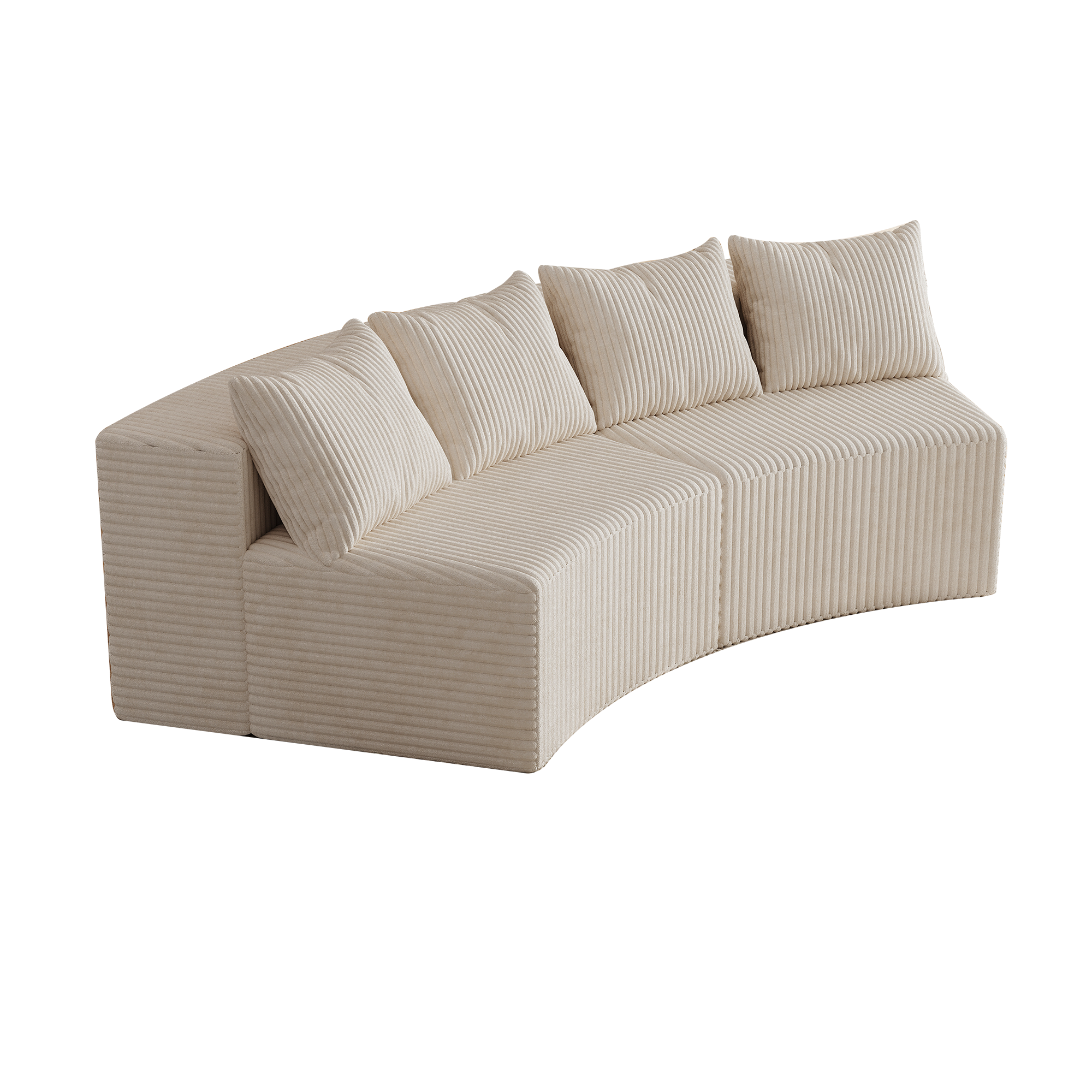 Sectional Sofa Modular Curved Corduroy Beige 2 Seat 4 Pillows
