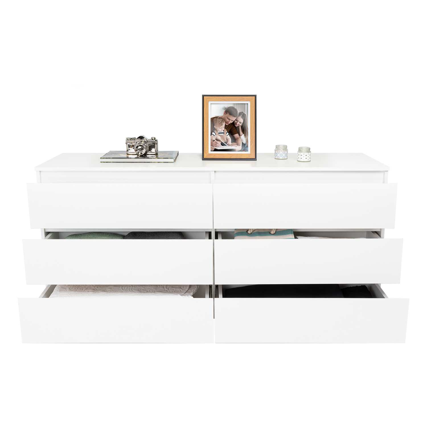 Dresser Minimalist Set of 2 6-Drawer White Particle Board Metal Legs 60.4 In