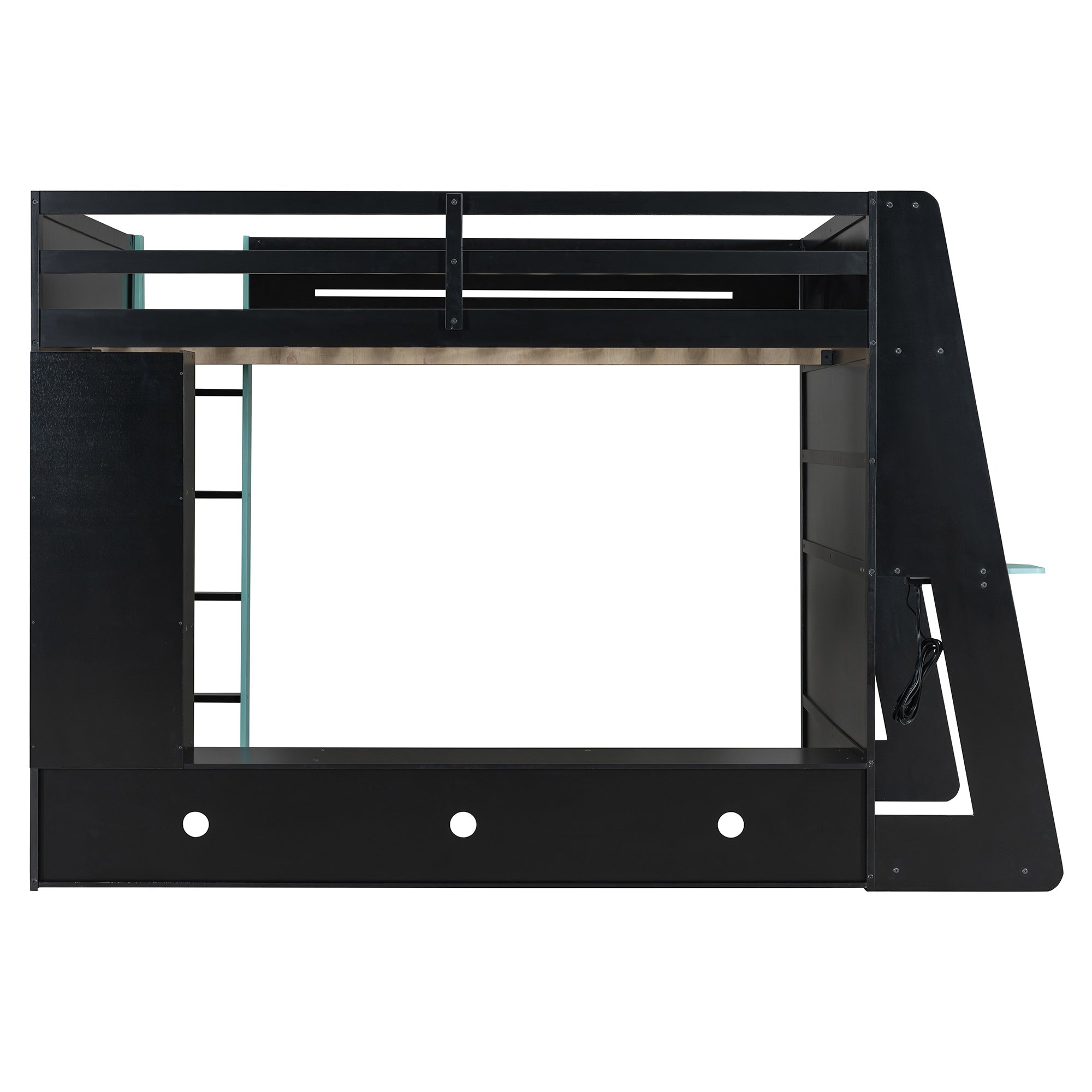 Full Size Wood Loft Bed with Desk, Multi-storage Shelves and RGB Light, Cloud
