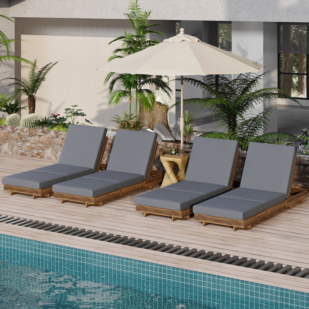 Outdoor Chaise Lounge Acacia Wood Dark Gray 6 Position Adjustable