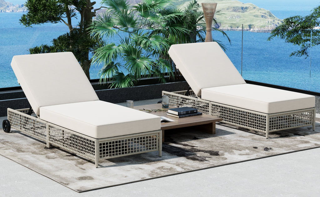 Outdoor Lounge Chair, 5-Position Adjustable Rattan Chaise with Cushion and