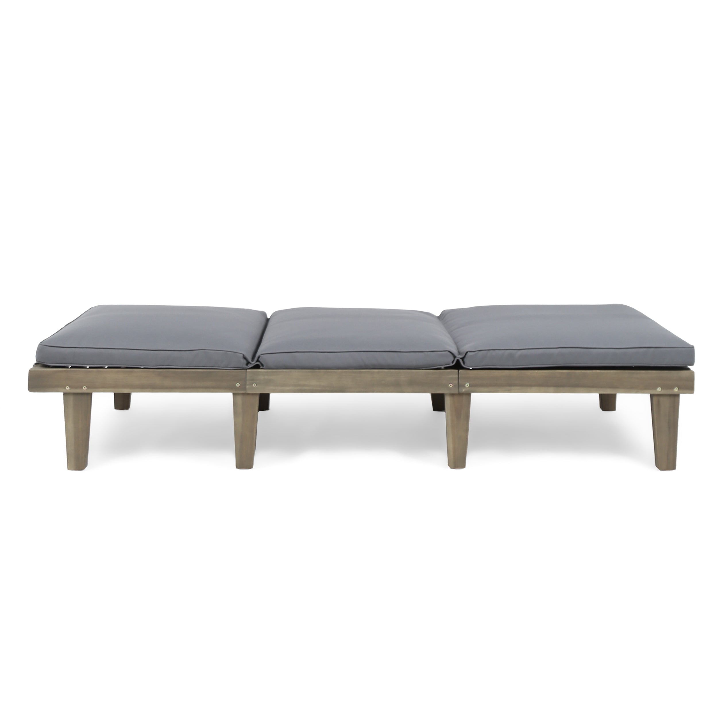 Outdoor Chaise Lounge Acacia Wood Gray Full-Length Cushion 78.75x24x30.5 In