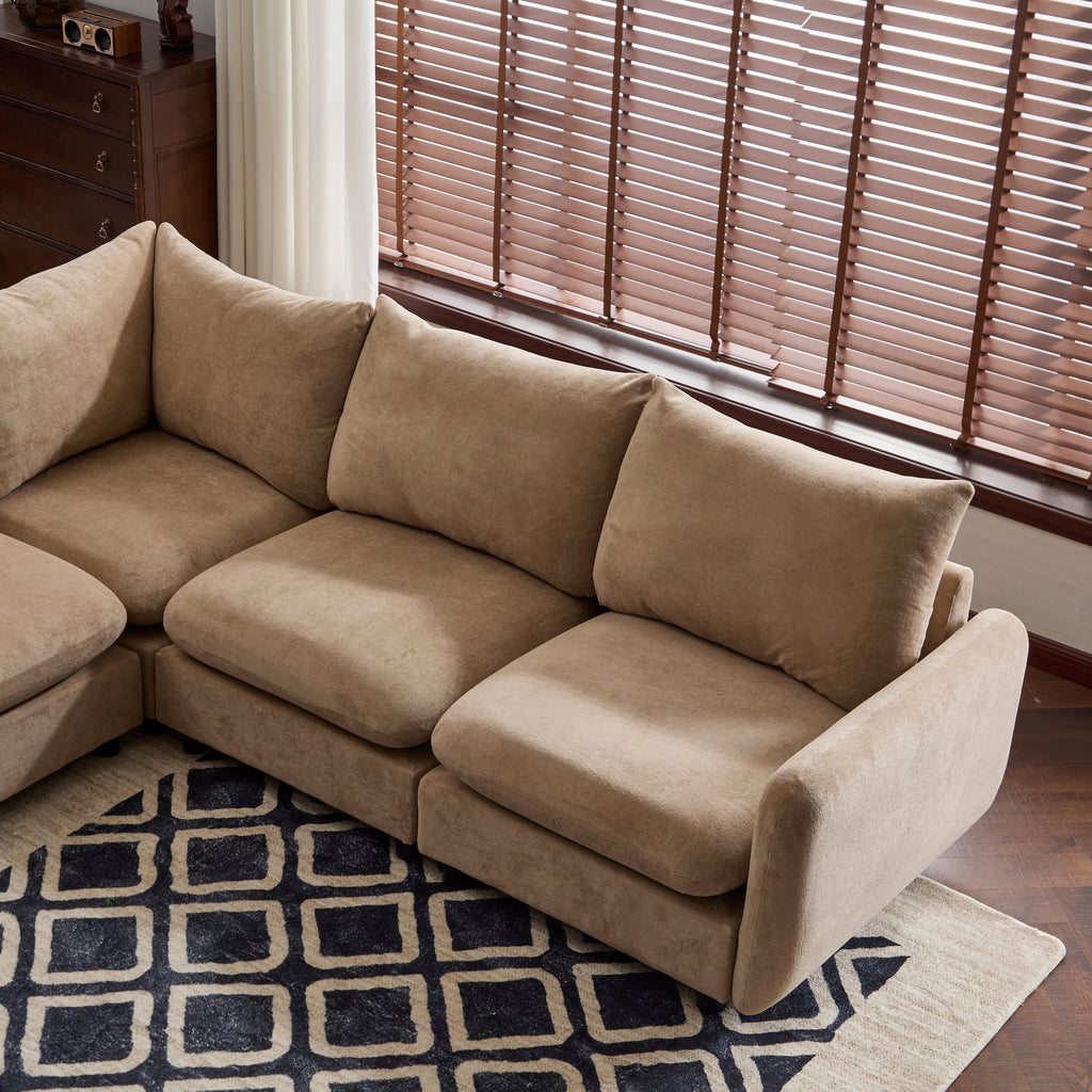 Sectional Sofa Modular Velvet Camel 5 Seat 99 In Eucalyptus Frame