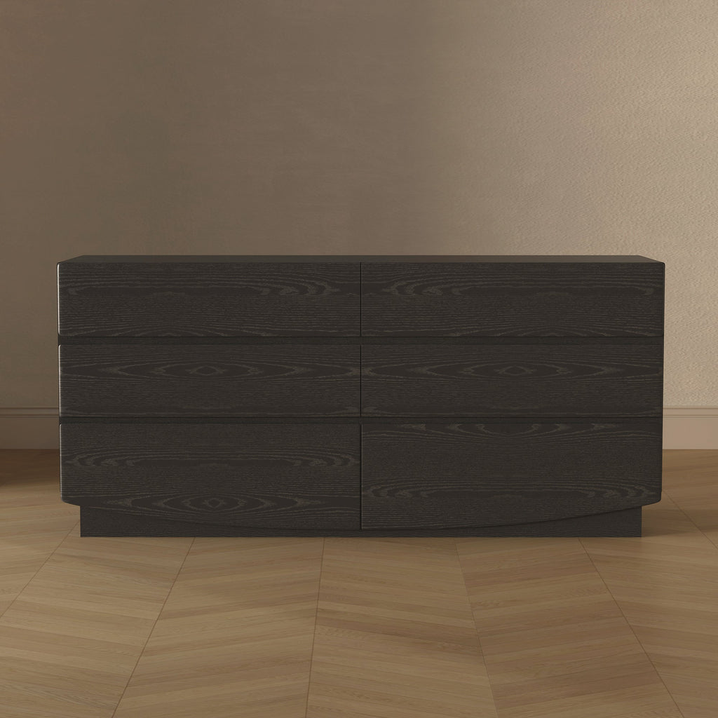 Dresser Minimalist 6-Drawer Black MDF Handleless 72x20x33.1 In