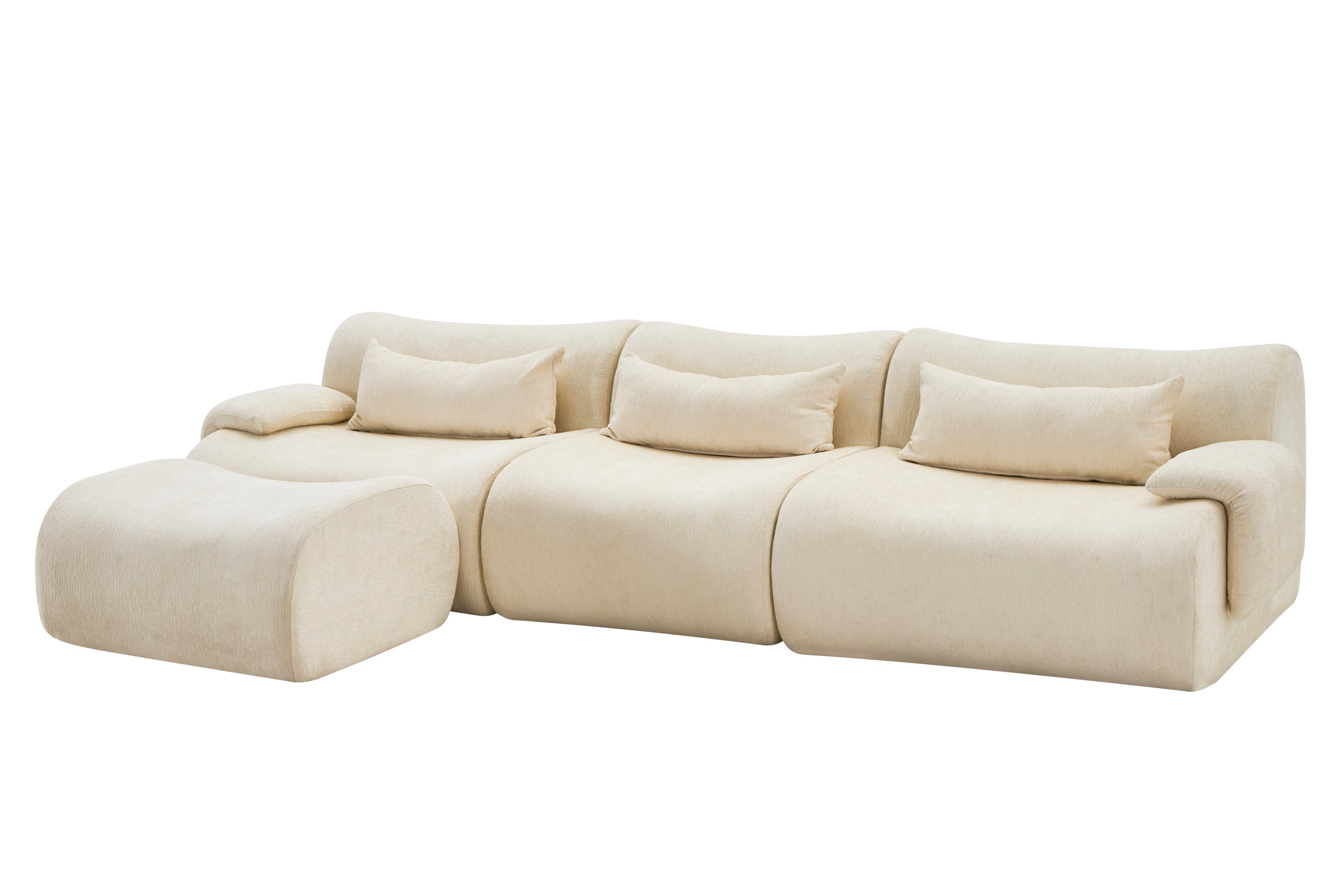 Sofa Curved White 3 Seat Anti-Slip 118 In No Assembly High-Density Foam
