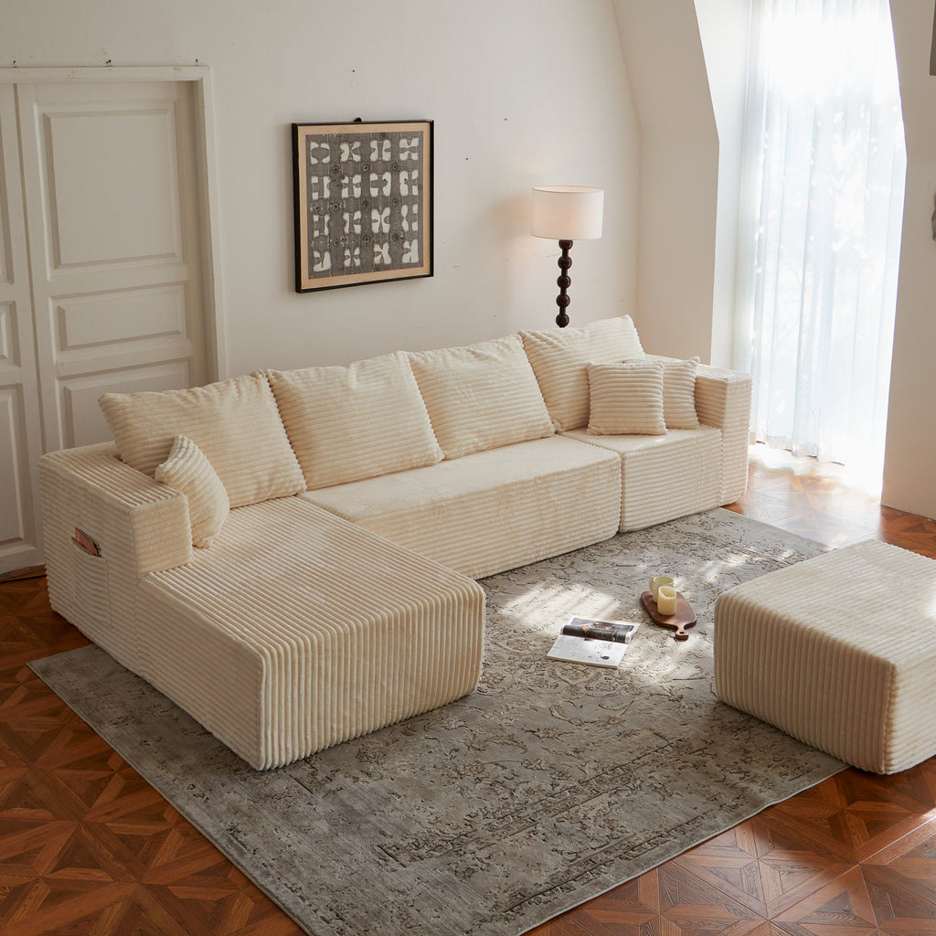 Sectional Sofa U-Shape Cloud Modular Beige 4 Seat 134 In No Assembly