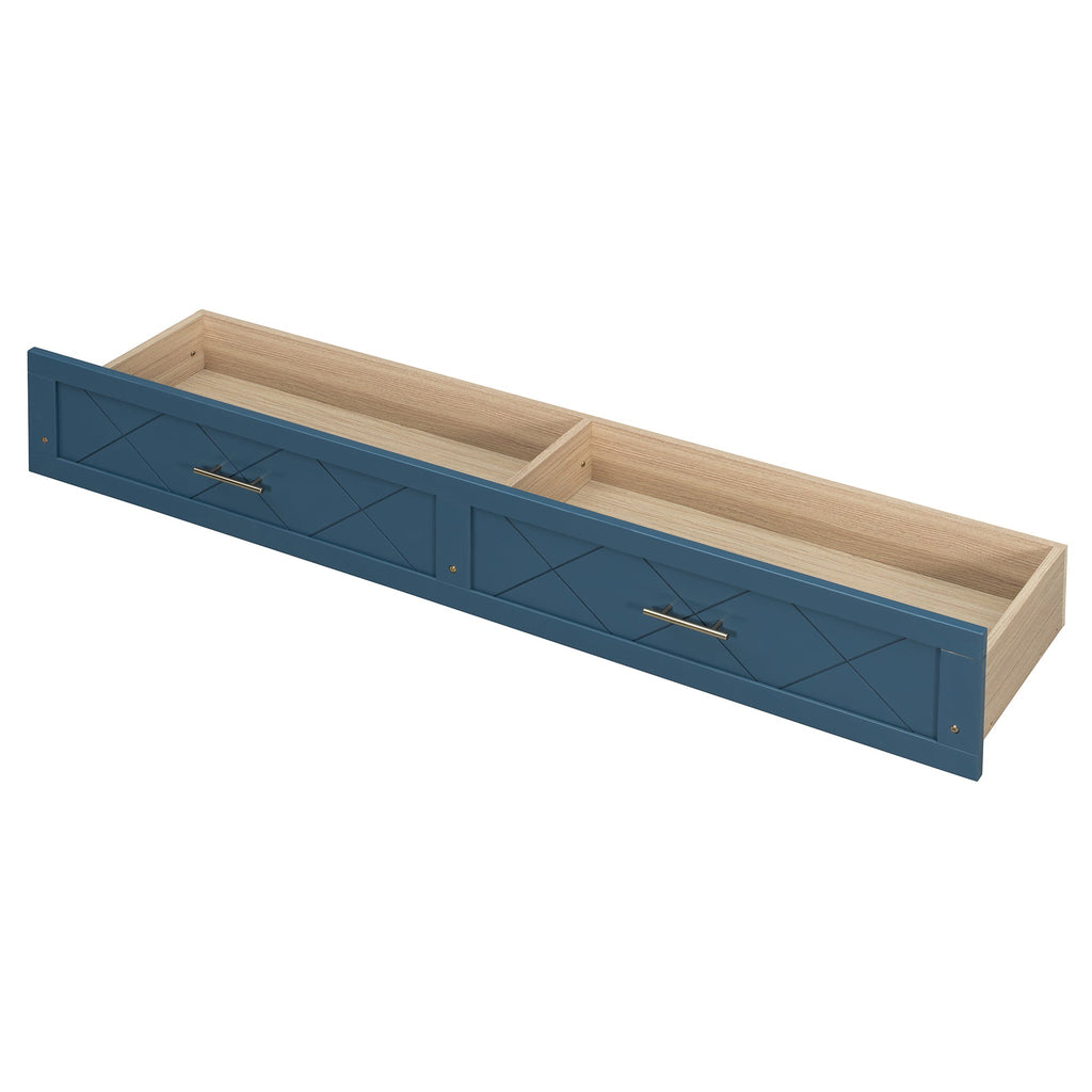 Queen Size Murphy Bed Wall Bed with Drawer and Sockets and USB Ports, Navy Blue