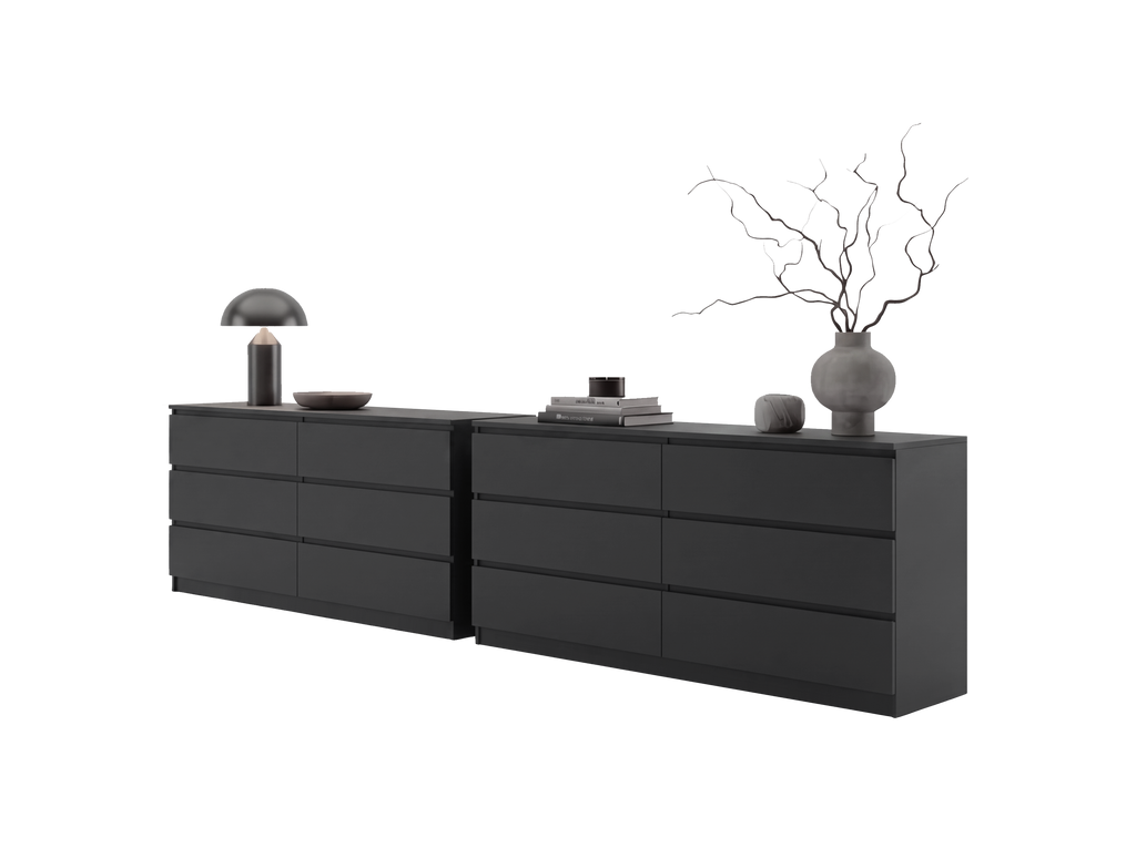 Dresser Minimalist 6-Drawer Wenge Particle Board Melamine Metal Legs 60.4 In