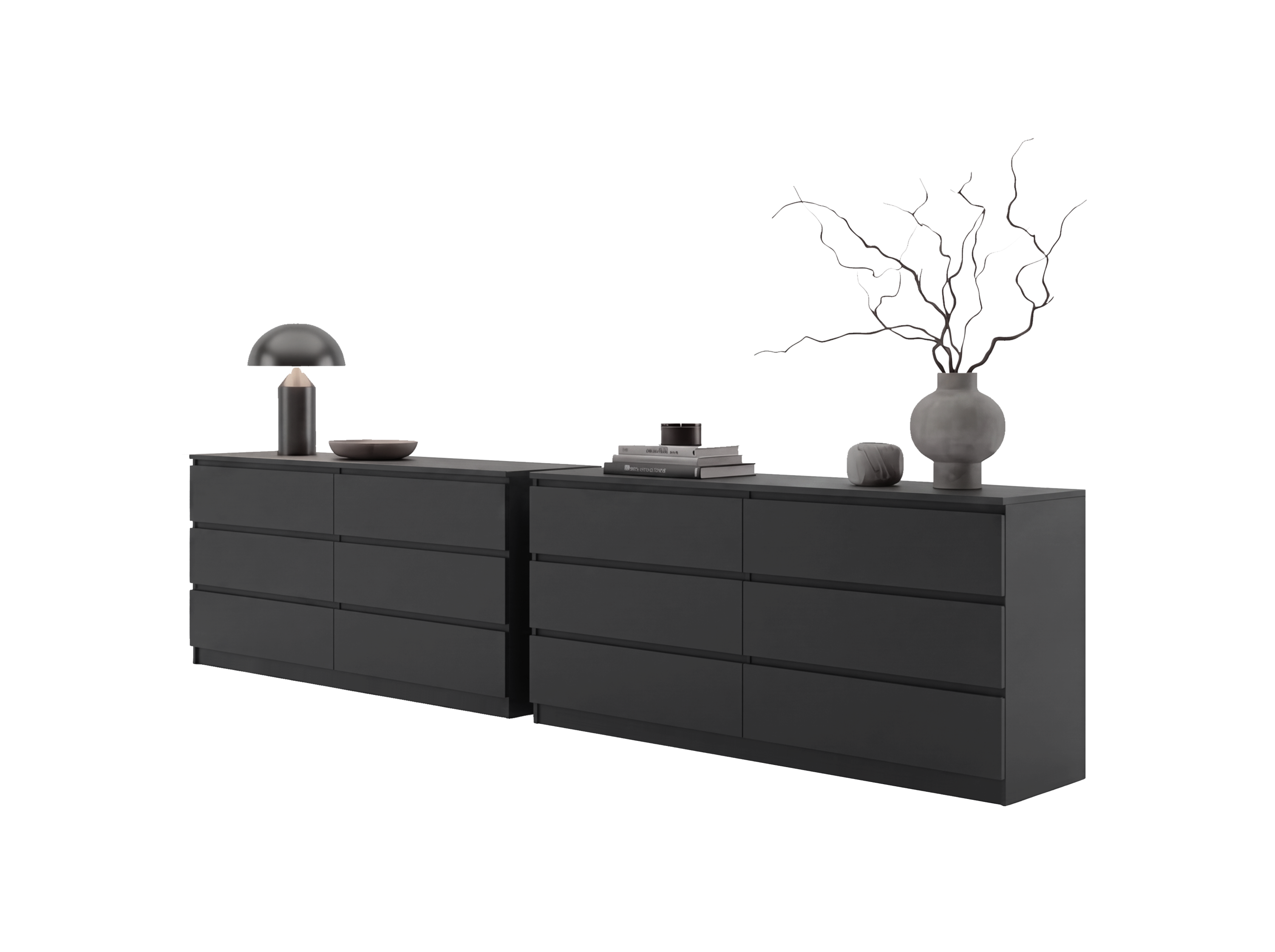 Dresser Minimalist 6-Drawer Wenge Particle Board Melamine Metal Legs 60.4 In