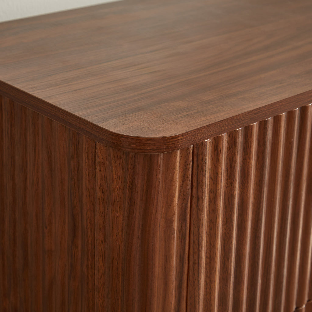 3-Drawer Nightstand Set of 2, 23.6 in Wide, Curved Wave Design, Walnut