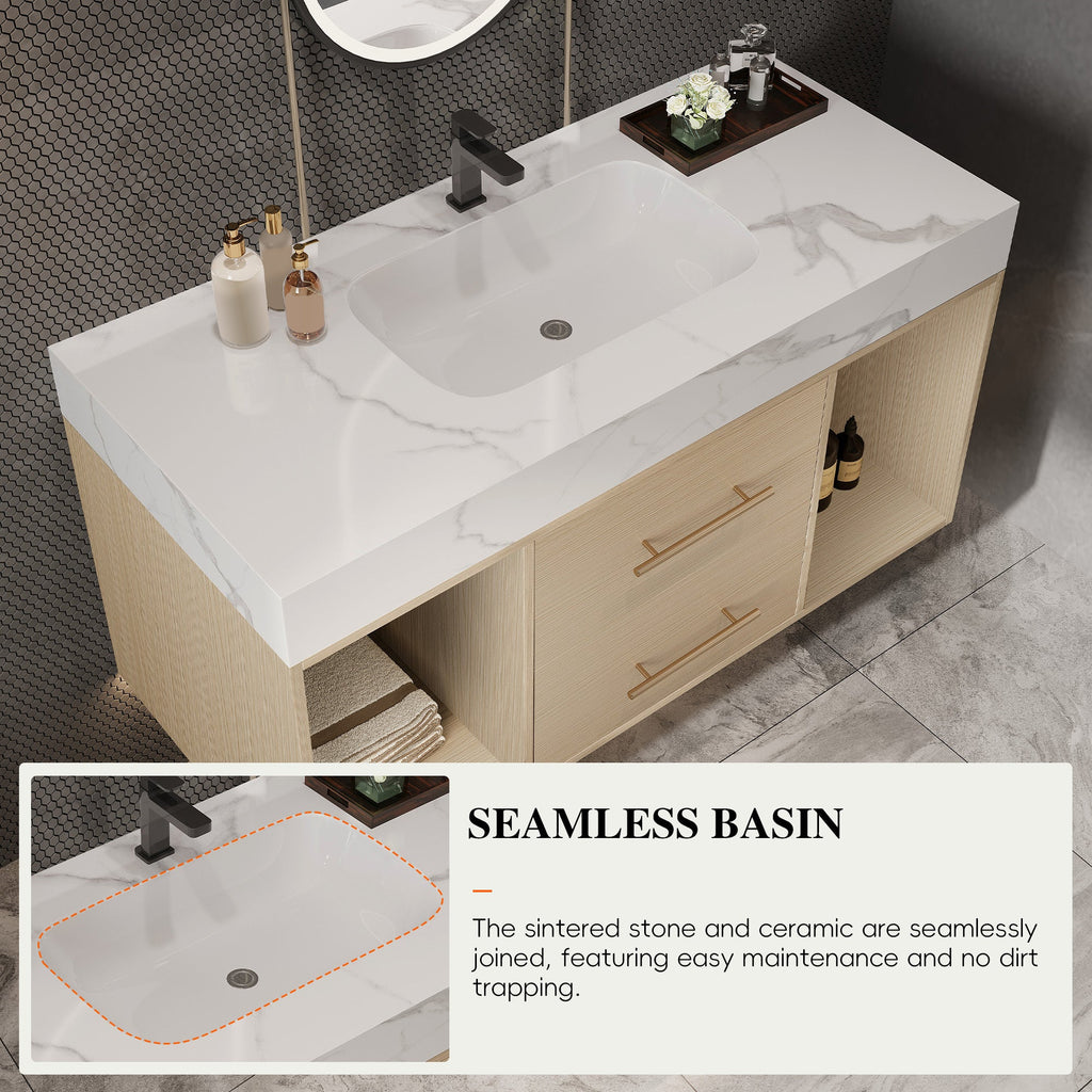 39.4'' Floating Bathroom Vanity with Ceramic Sink, 2 Soft Close Drawers