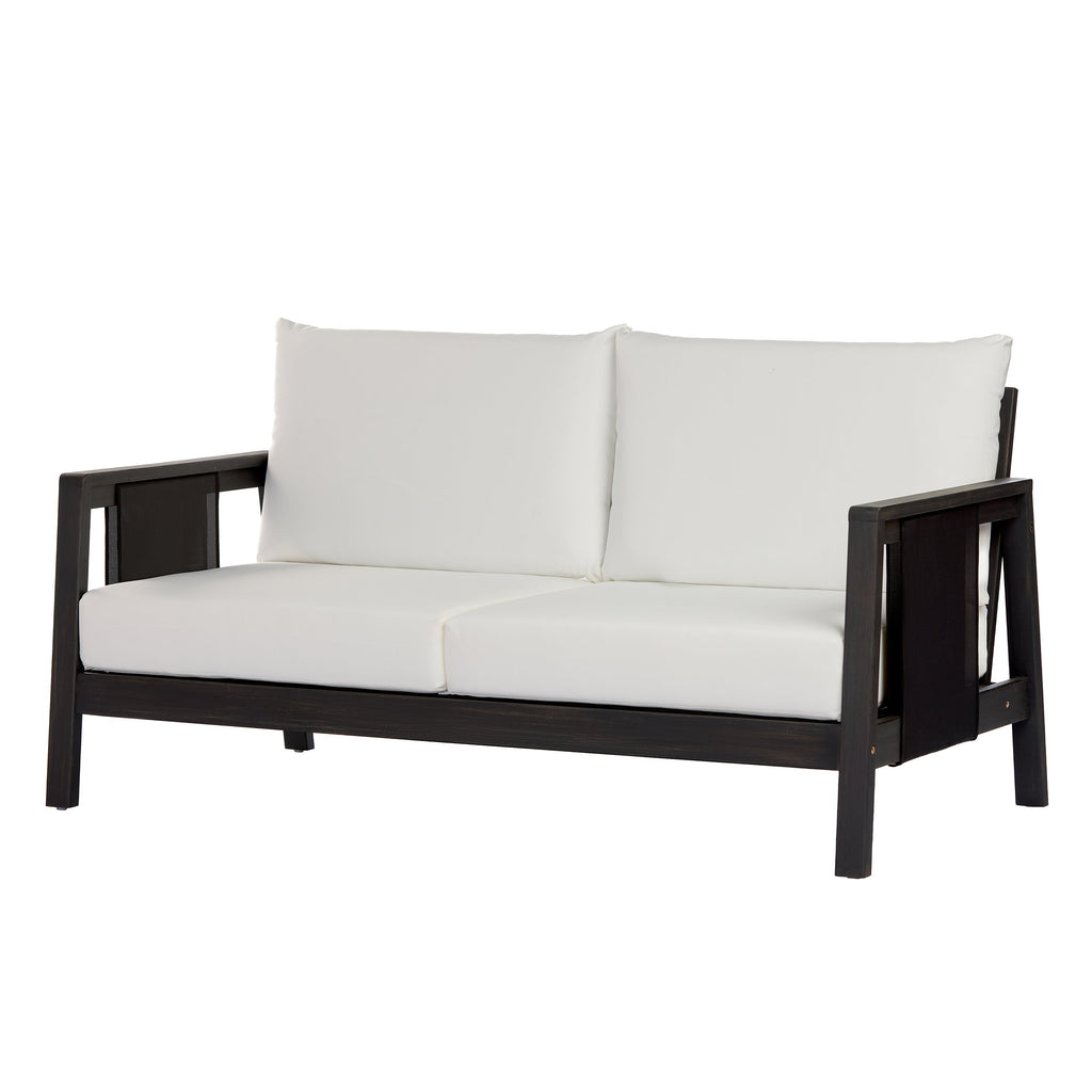Outdoor Sofa Set Acacia Wood Textilene 4 Piece Gray White Seats 4