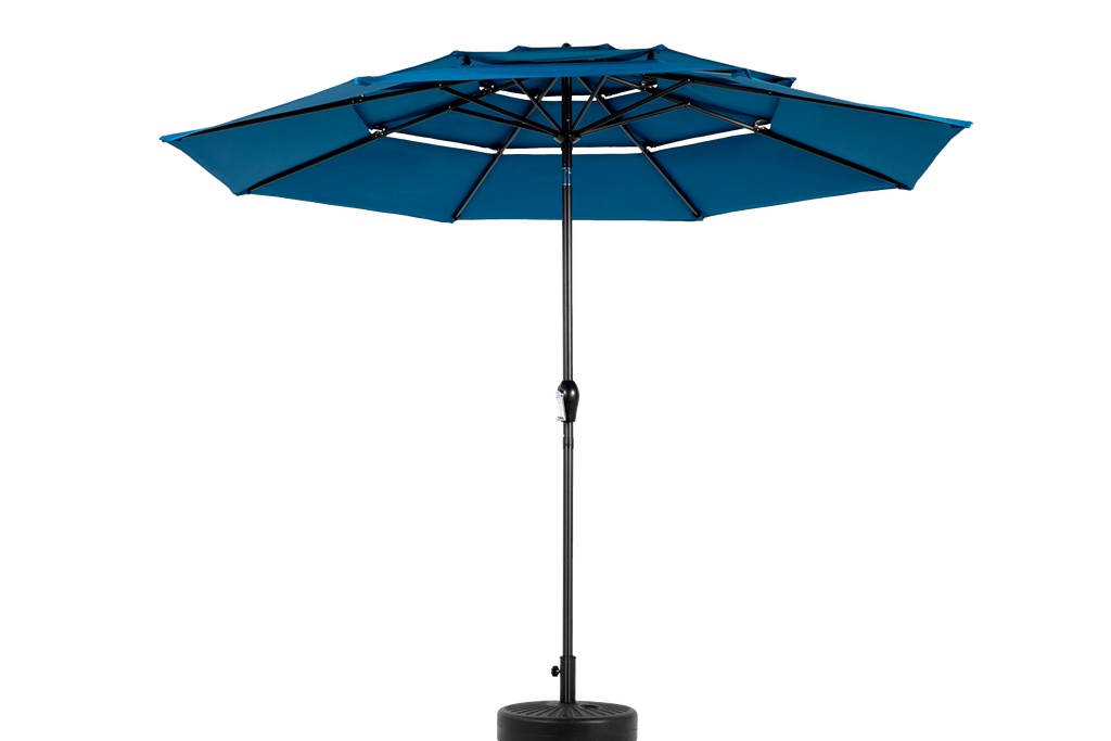 Patio Umbrella Auto Tilt 3 Tier Aluminum Dark Blue 10 Ft Crank