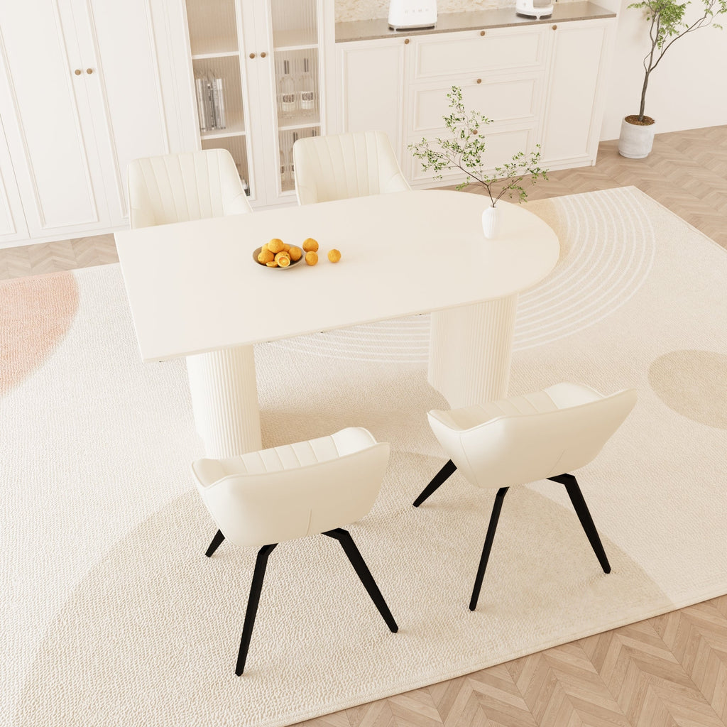 63' medieval modern cream style MDF dining table and beige PU dining chair set,