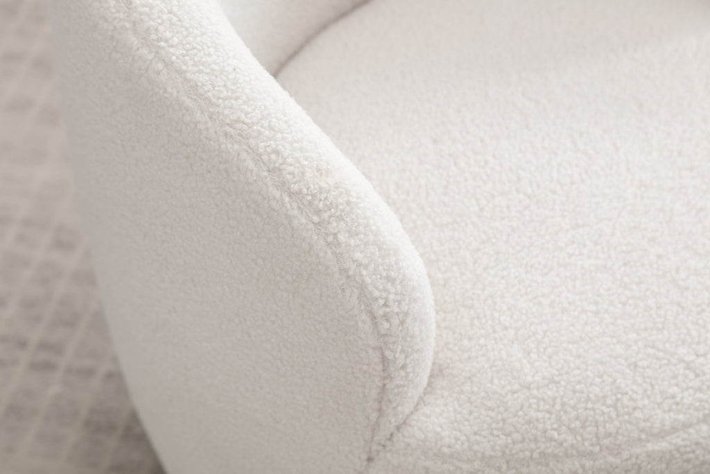 Accent Chair Swivel Barrel Teddy Fabric Ivory Black Ring Base 360 Degree 250 LB