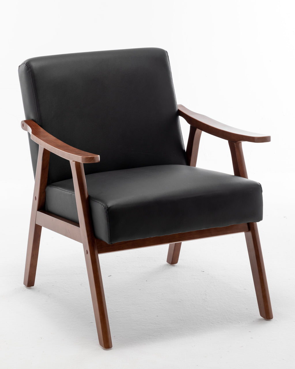 Mid-Century Wingback Accent Chair Black PU Leather 26x31x32