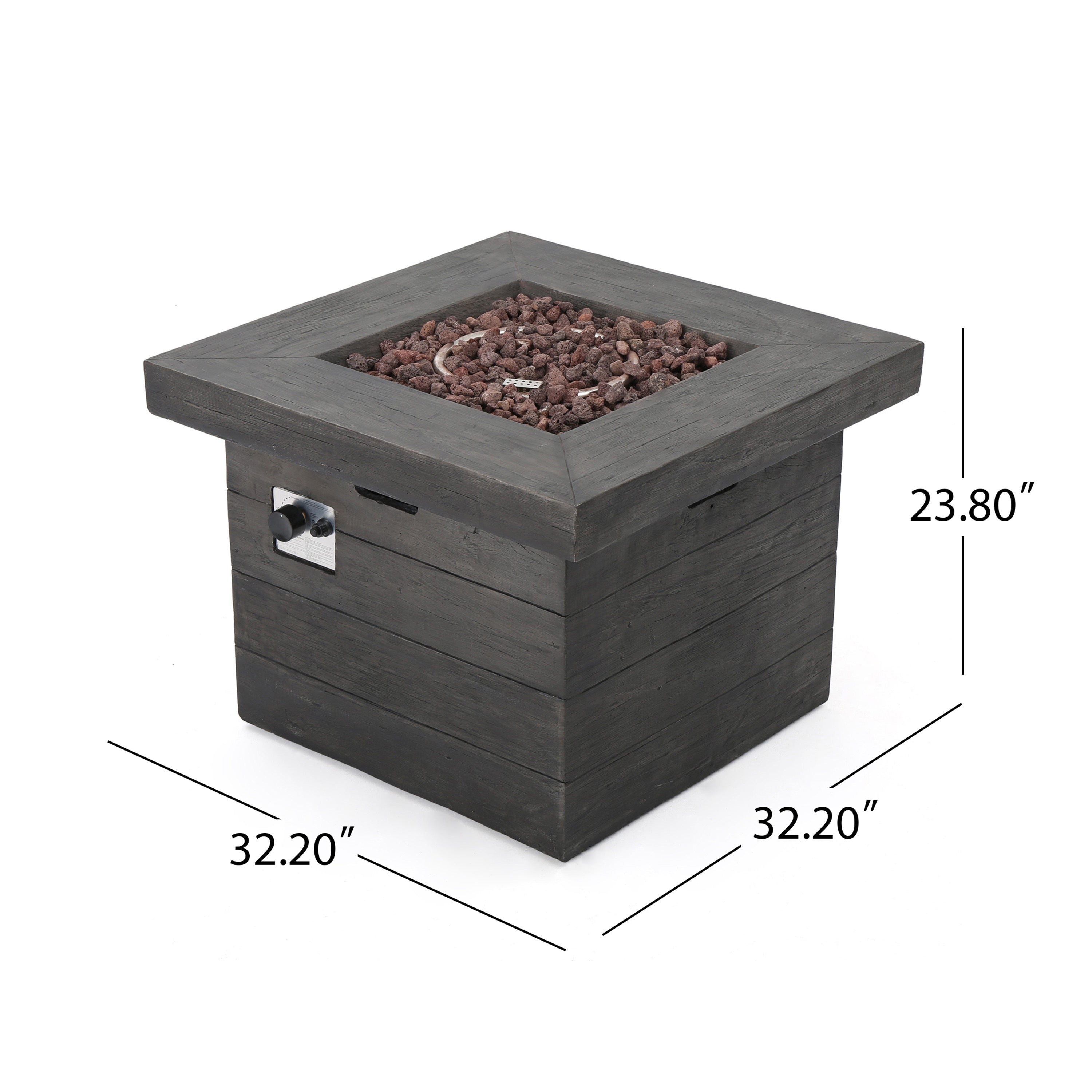 ANCHORAGE 32'' Wood Square MGO Fire Pit Grey - 40,000 BTU