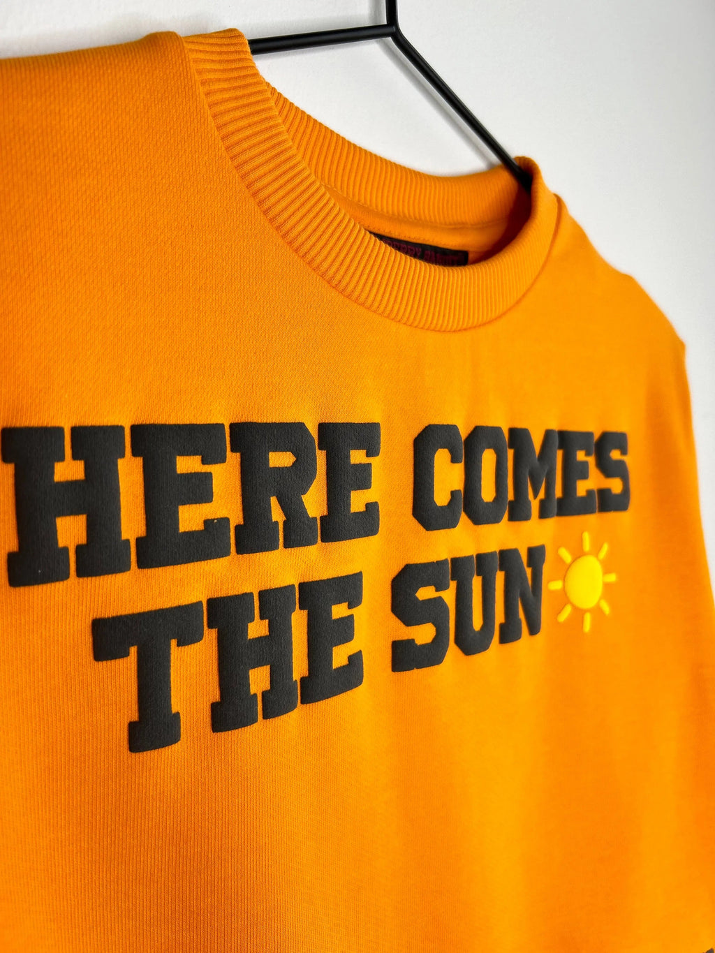 HERE COMES THE SUN 400 GSM Cotton Crewneck | Orange Popsicle