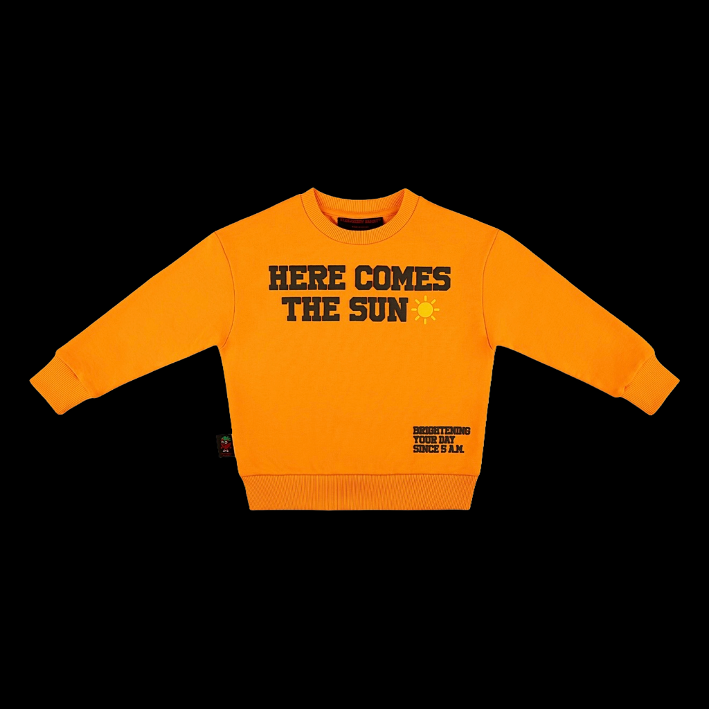 HERE COMES THE SUN 400 GSM Cotton Crewneck | Orange Popsicle