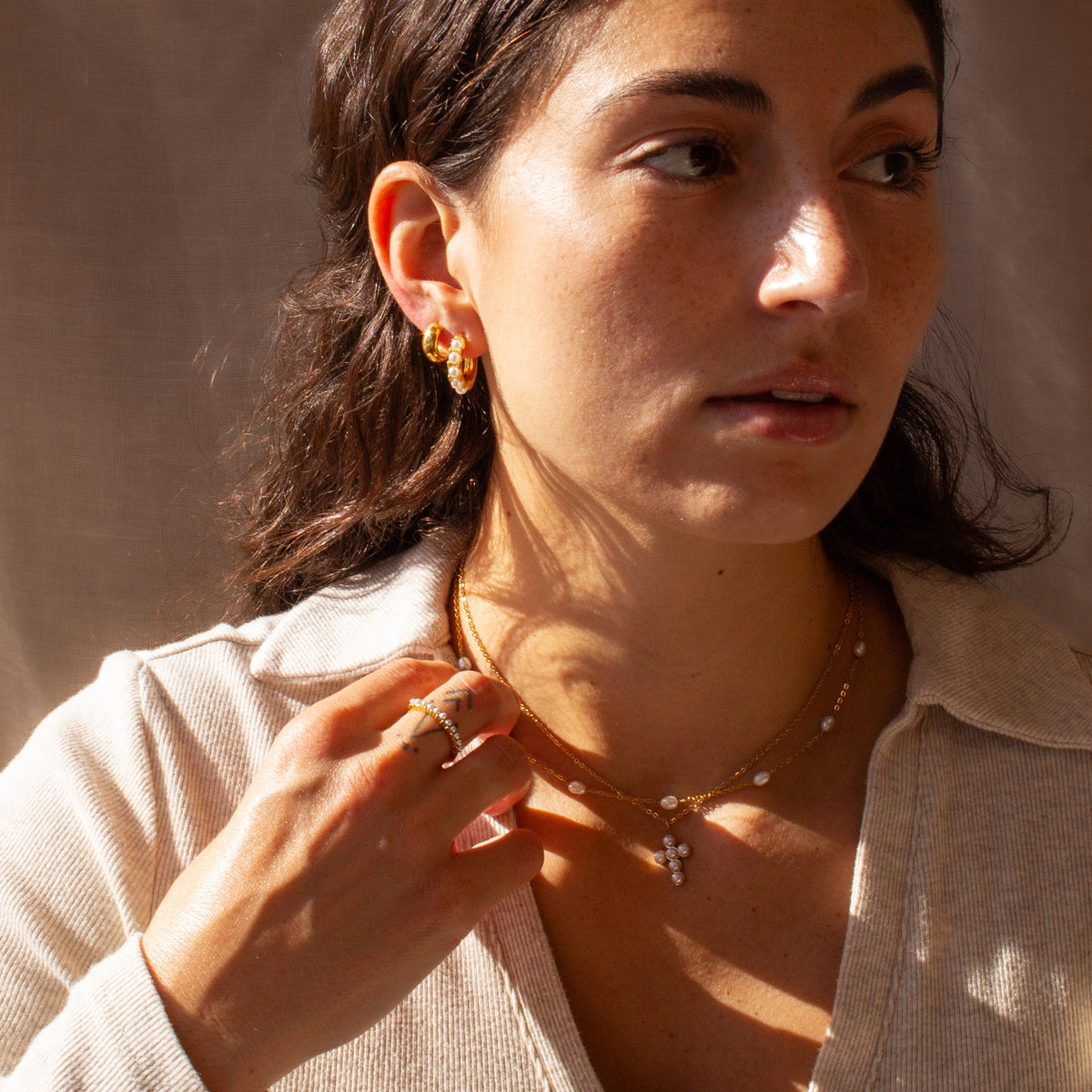 Gracie Pearl Hoop Earrings