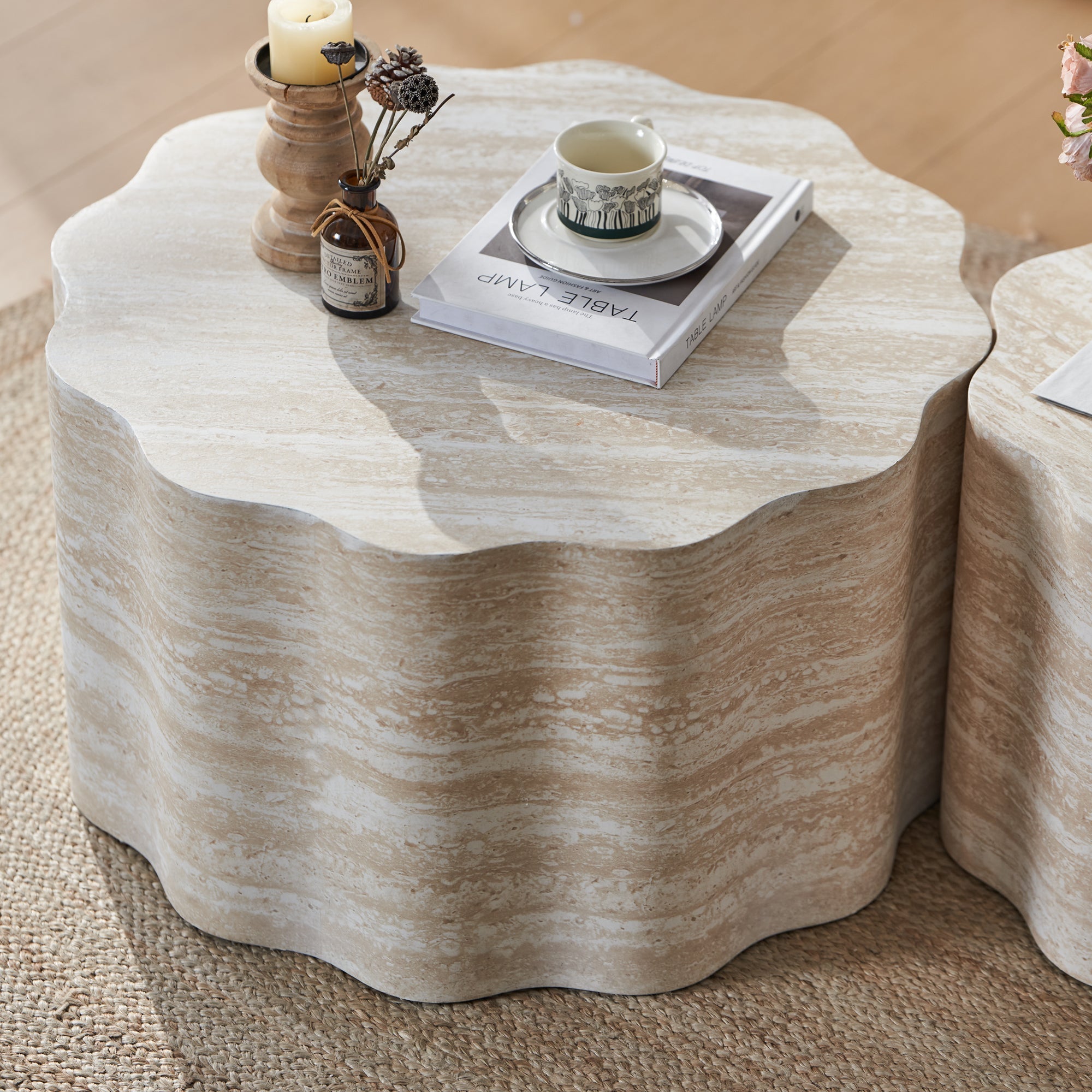 Set of 2 Round Coffee Side Tables, Faux Mars Pattern, Minimalist, Living Room