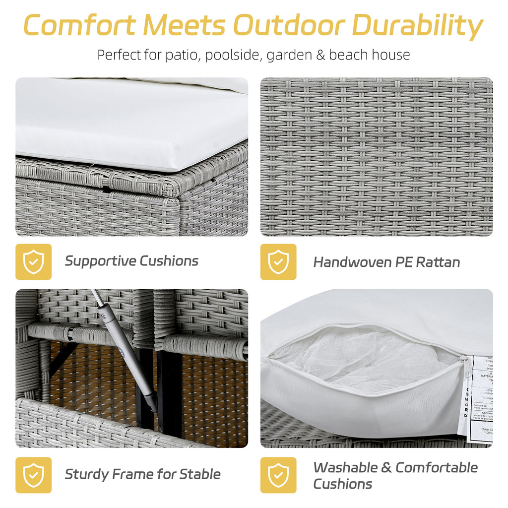 Outdoor Sectional Set PE Rattan Steel White 5 Piece Seats 7 Extendable