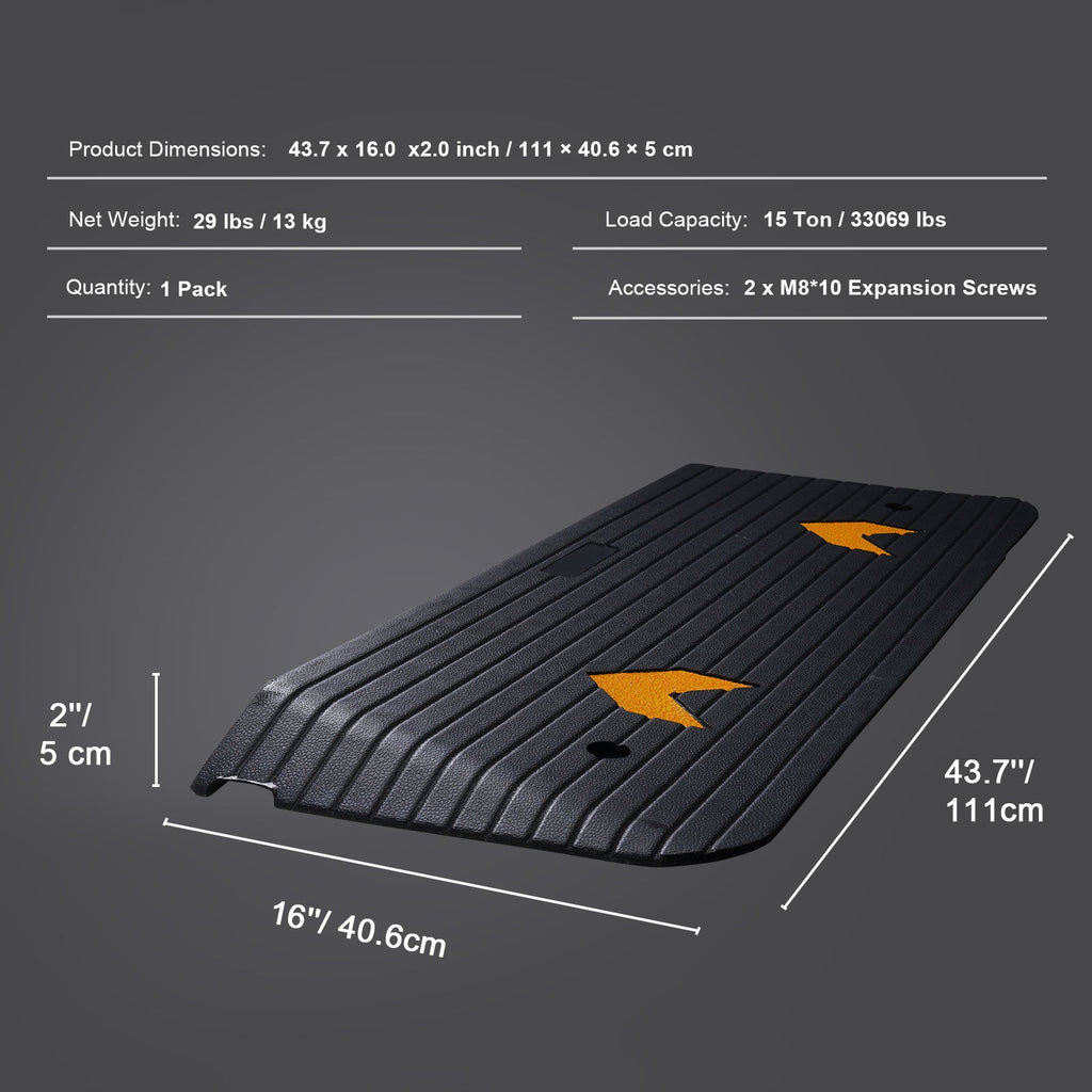 Threshold Ramp Rubber 2 In Non-Slip Beveled Edges Doorway 43.7x16 In Channel