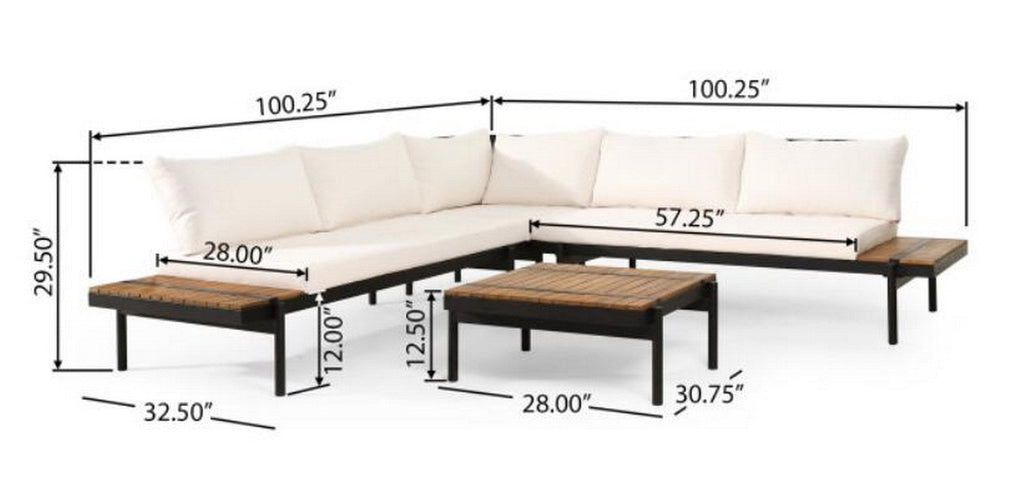 Outdoor Sectional Set Acacia Wood 4 Piece Seats 5