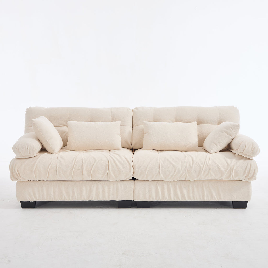 Sectional Sofa Cloud Modular Flannelette Beige 2 Seat 88 In 4 Pillows